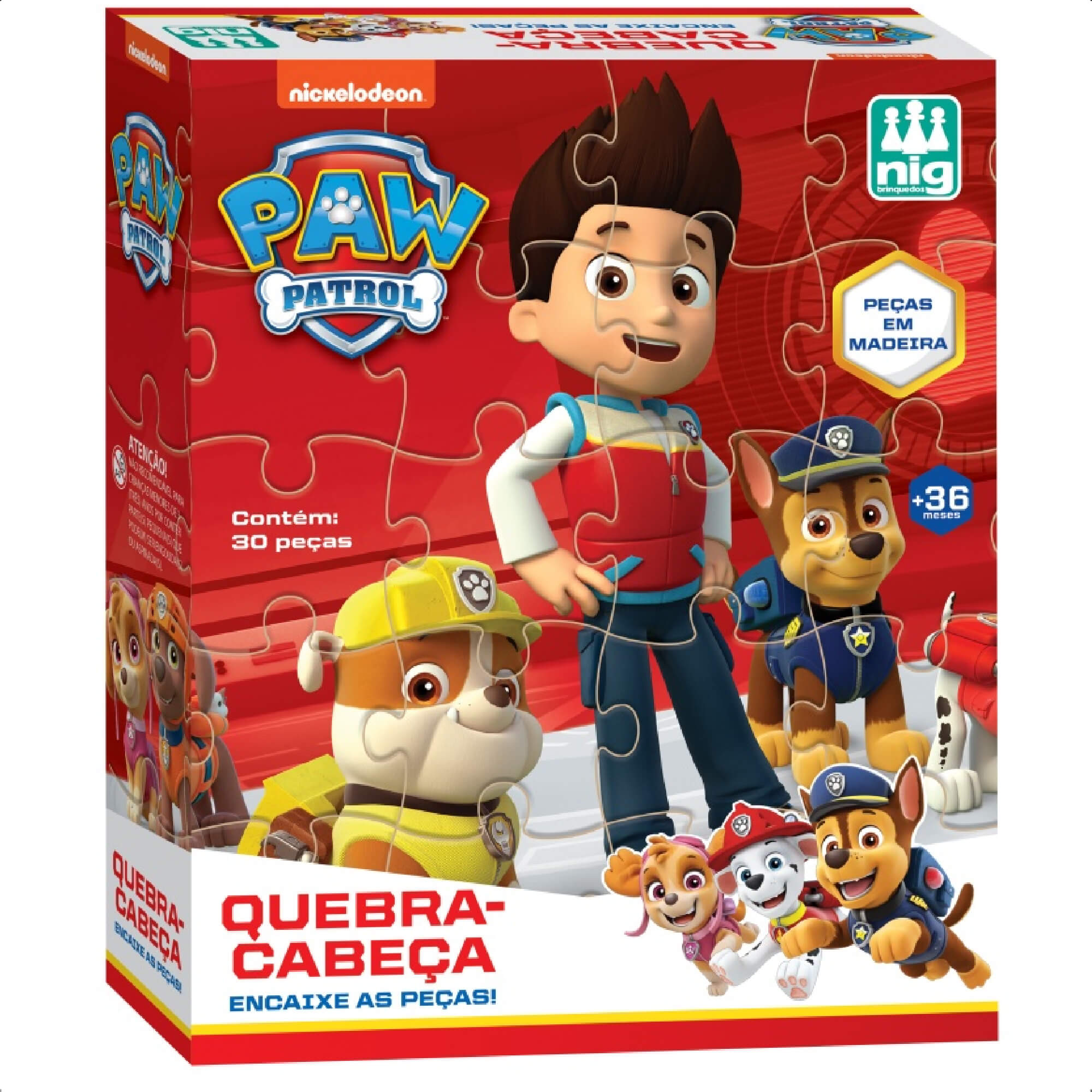 Quebra Cabeça Patrulha Canina Infantil Madeira 30 Peças Fácil De Montar Nig Brinquedos - 0682