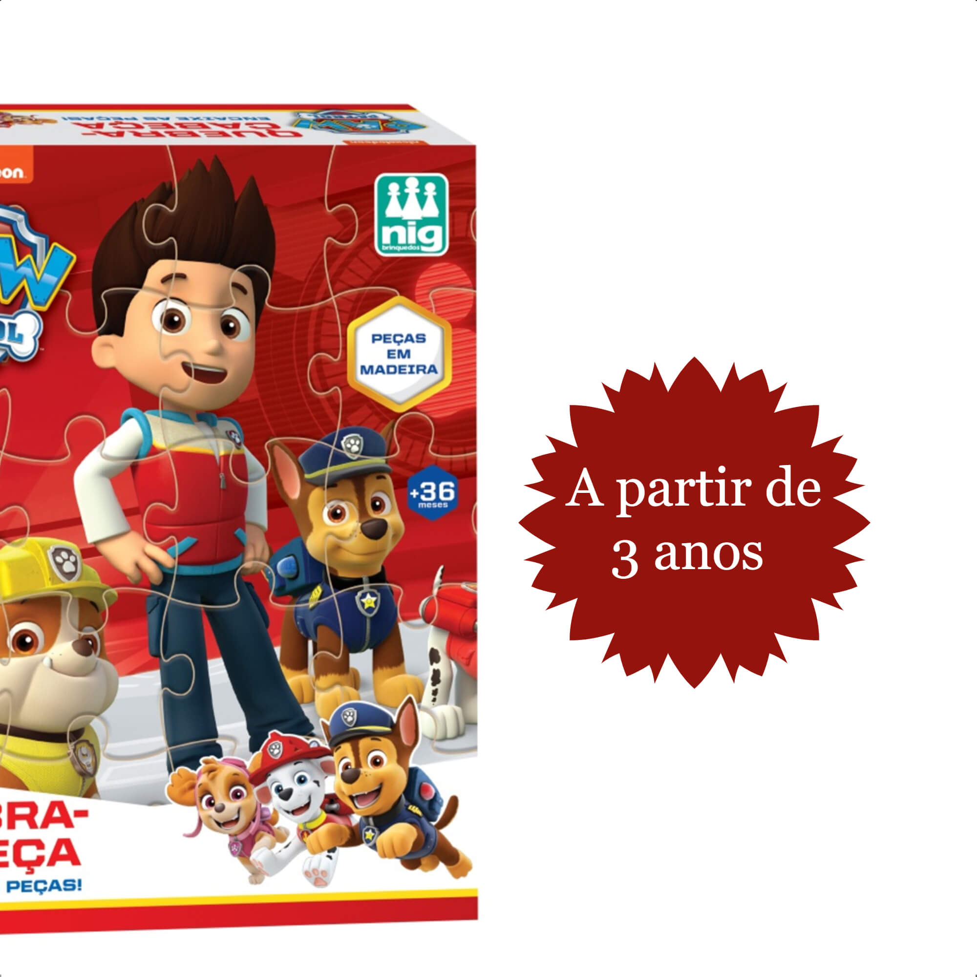 Quebra Cabeça Patrulha Canina Infantil Madeira 30 Peças Fácil De Montar Nig Brinquedos - 0682