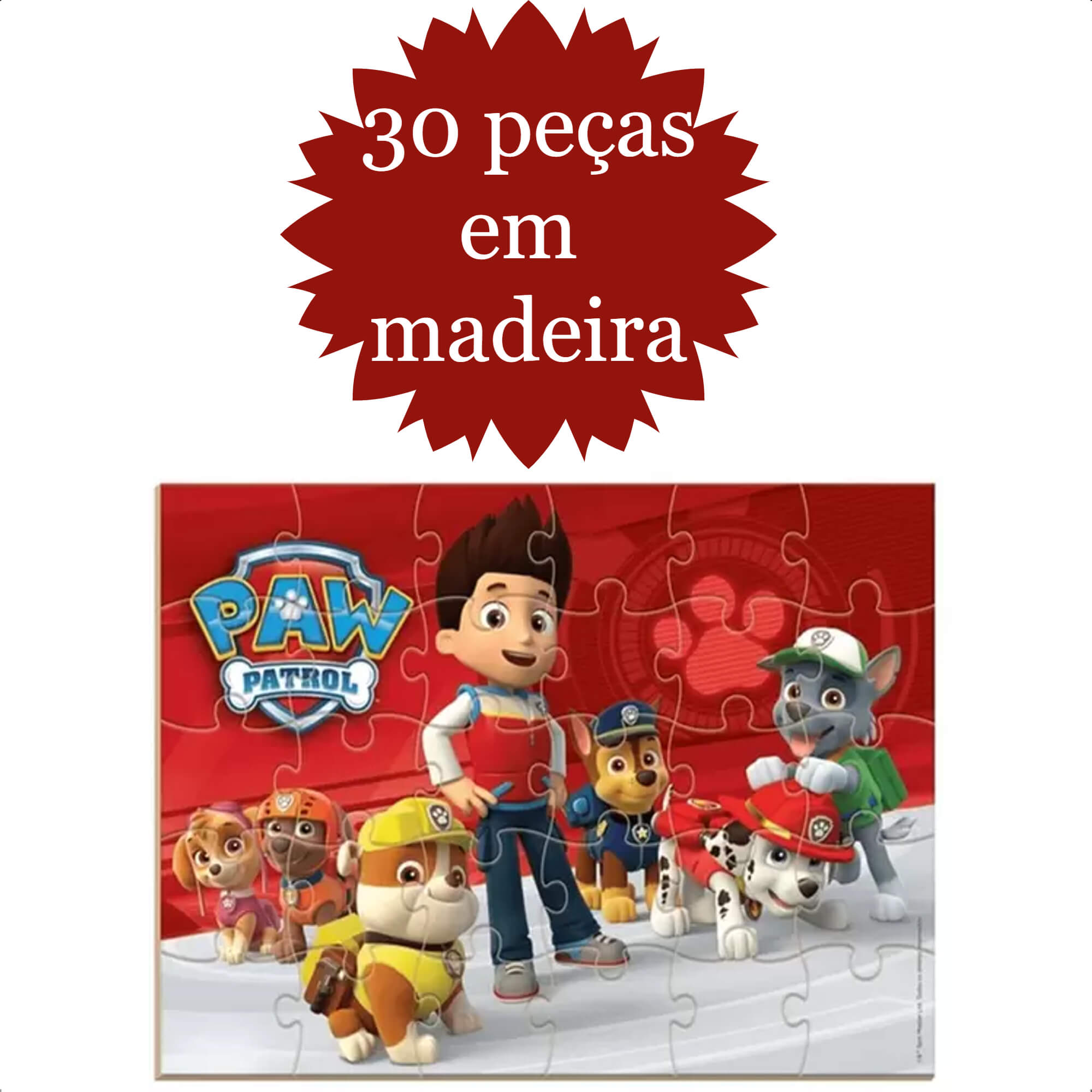 Quebra Cabeça Patrulha Canina Infantil Madeira 30 Peças Fácil De Montar Nig Brinquedos - 0682
