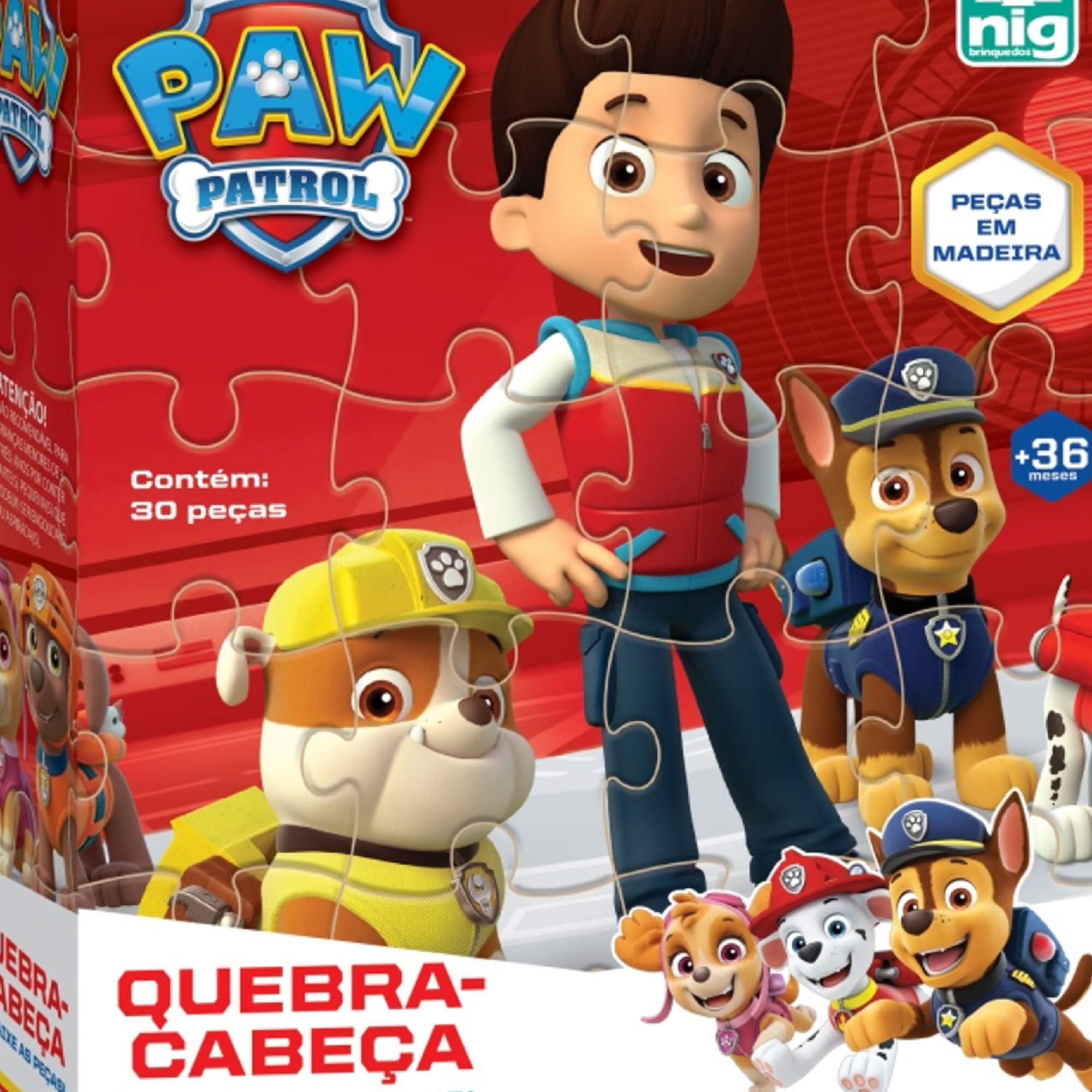 Quebra Cabeça Patrulha Canina Infantil Madeira 30 Peças Fácil De Montar Nig Brinquedos - 0682