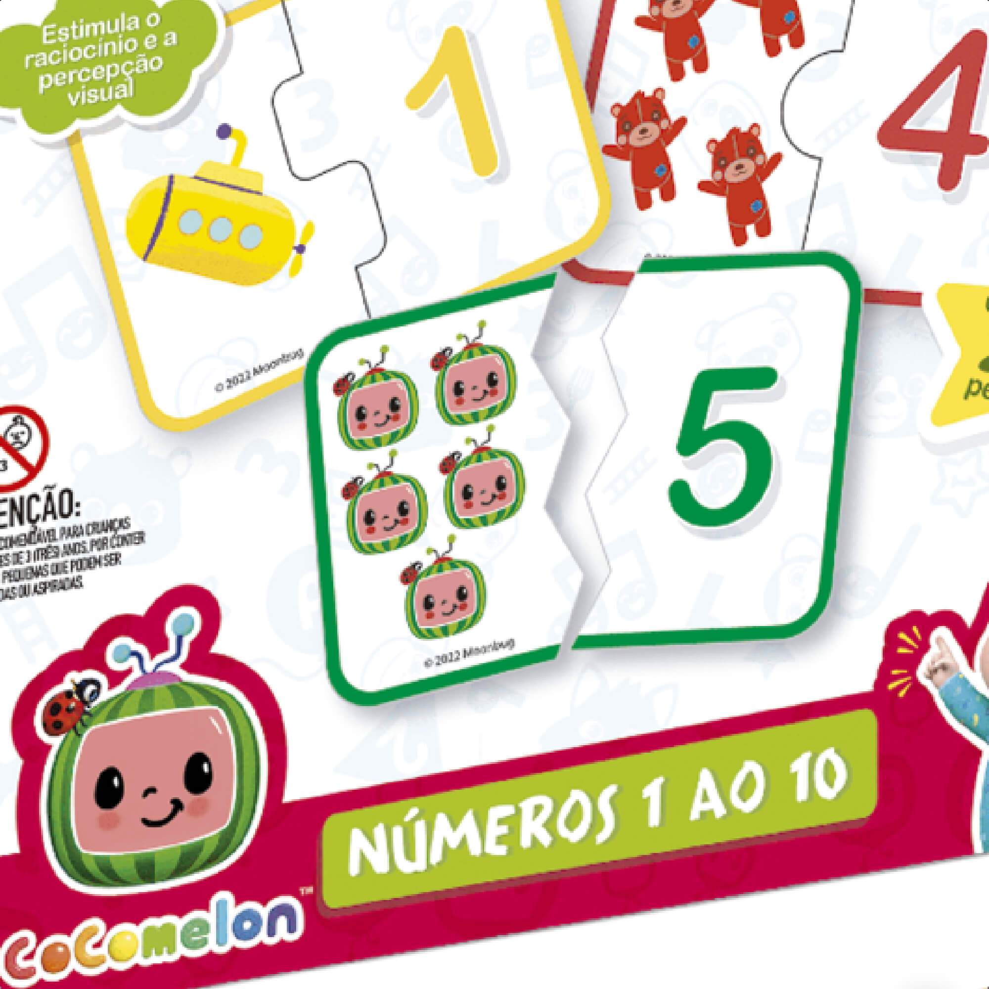Jogo Números 1 Ao 10 de Madeira Cocomelon 20 Peças Grandes Educativo Nig Brinquedos - 0511