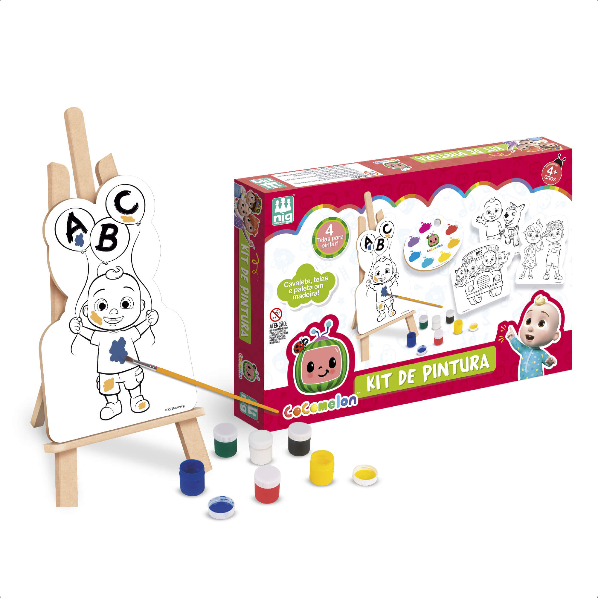 Kit Pintura Infantil Cocomelon Imaginação e Coordenação Motora +4 Anos Nig Brinquedos 0514
