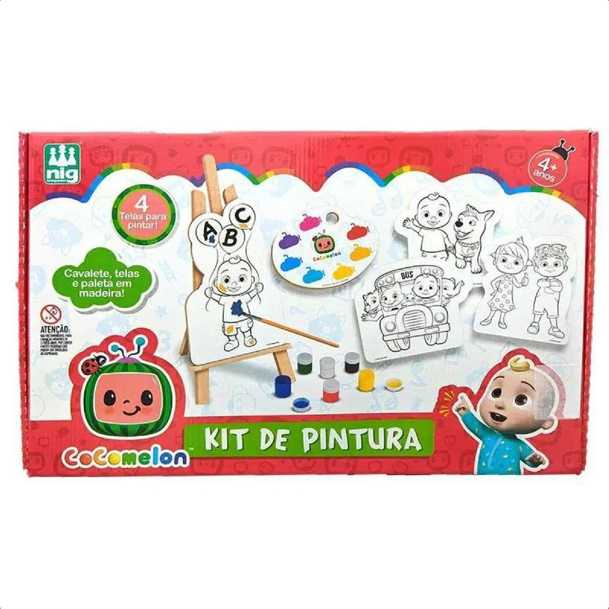 Kit Pintura Infantil Cocomelon Imaginação e Coordenação Motora +4 Anos Nig Brinquedos 0514