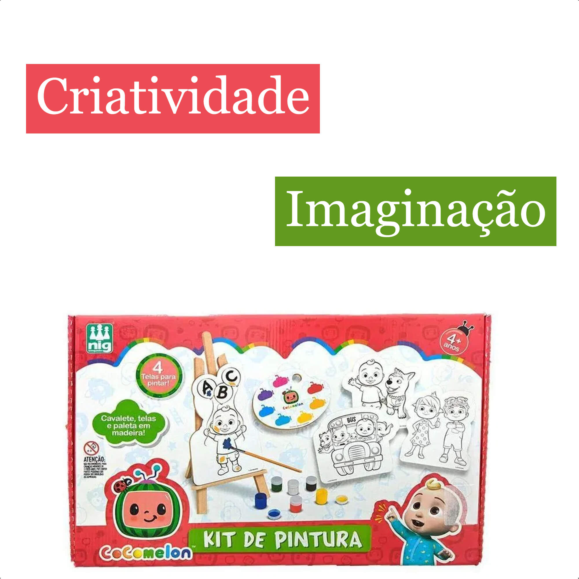 Kit Pintura Infantil Cocomelon Imaginação e Coordenação Motora +4 Anos Nig Brinquedos 0514