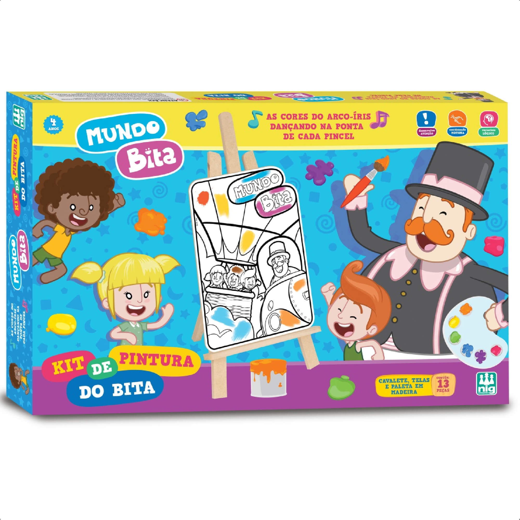 Kit Pintura Mundo Bita Infantil Cavalete Divertido Raciocínio Lógico +4 anos Nig Brinquedos 0694