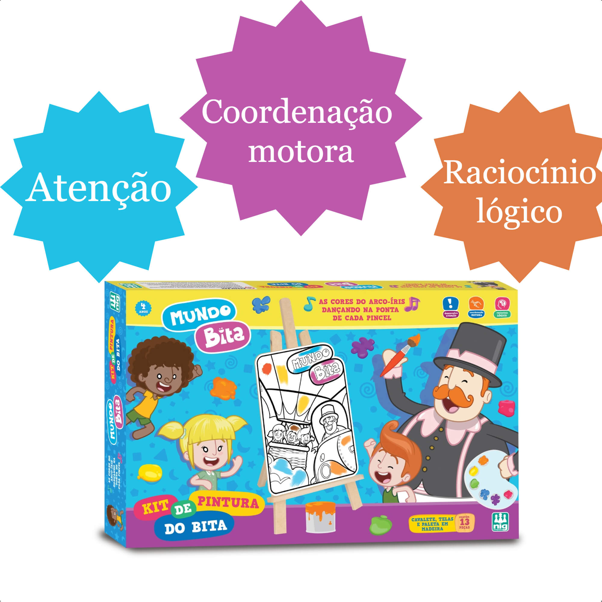 Kit Pintura Mundo Bita Infantil Cavalete Divertido Raciocínio Lógico +4 anos Nig Brinquedos 0694