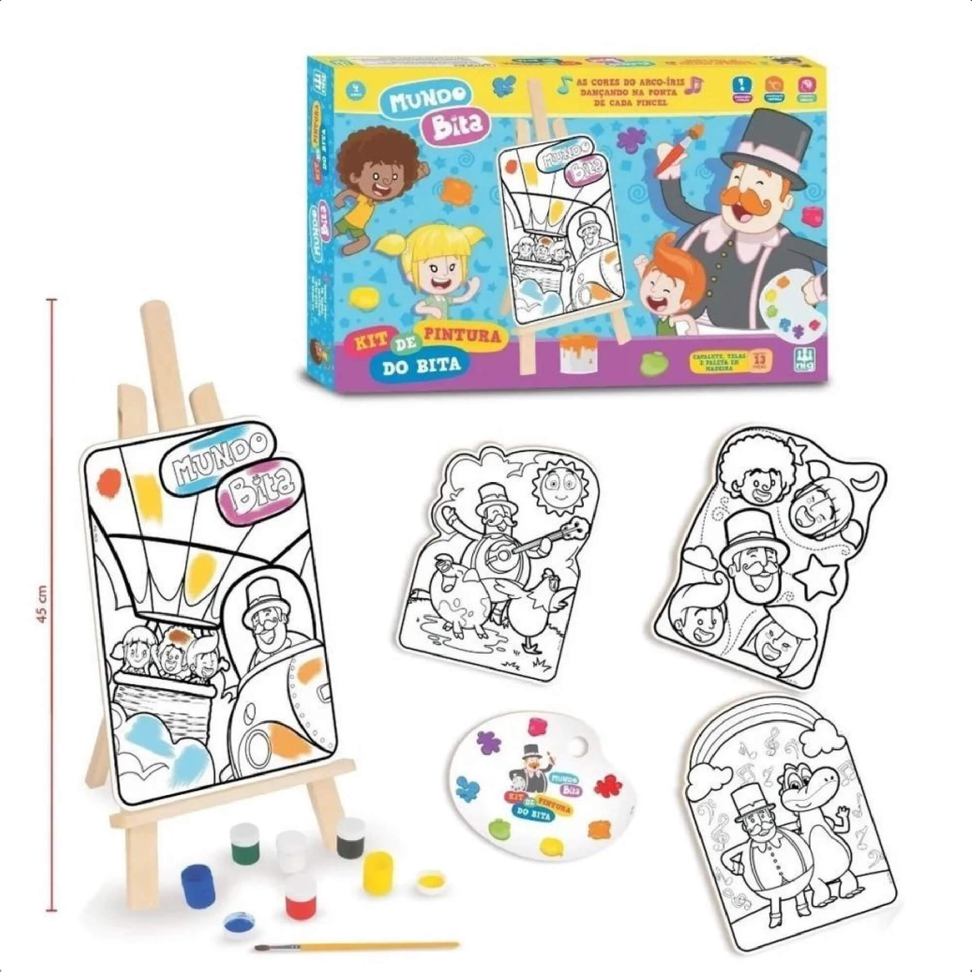 Kit Pintura Mundo Bita Infantil Cavalete Divertido Raciocínio Lógico +4 anos Nig Brinquedos 0694