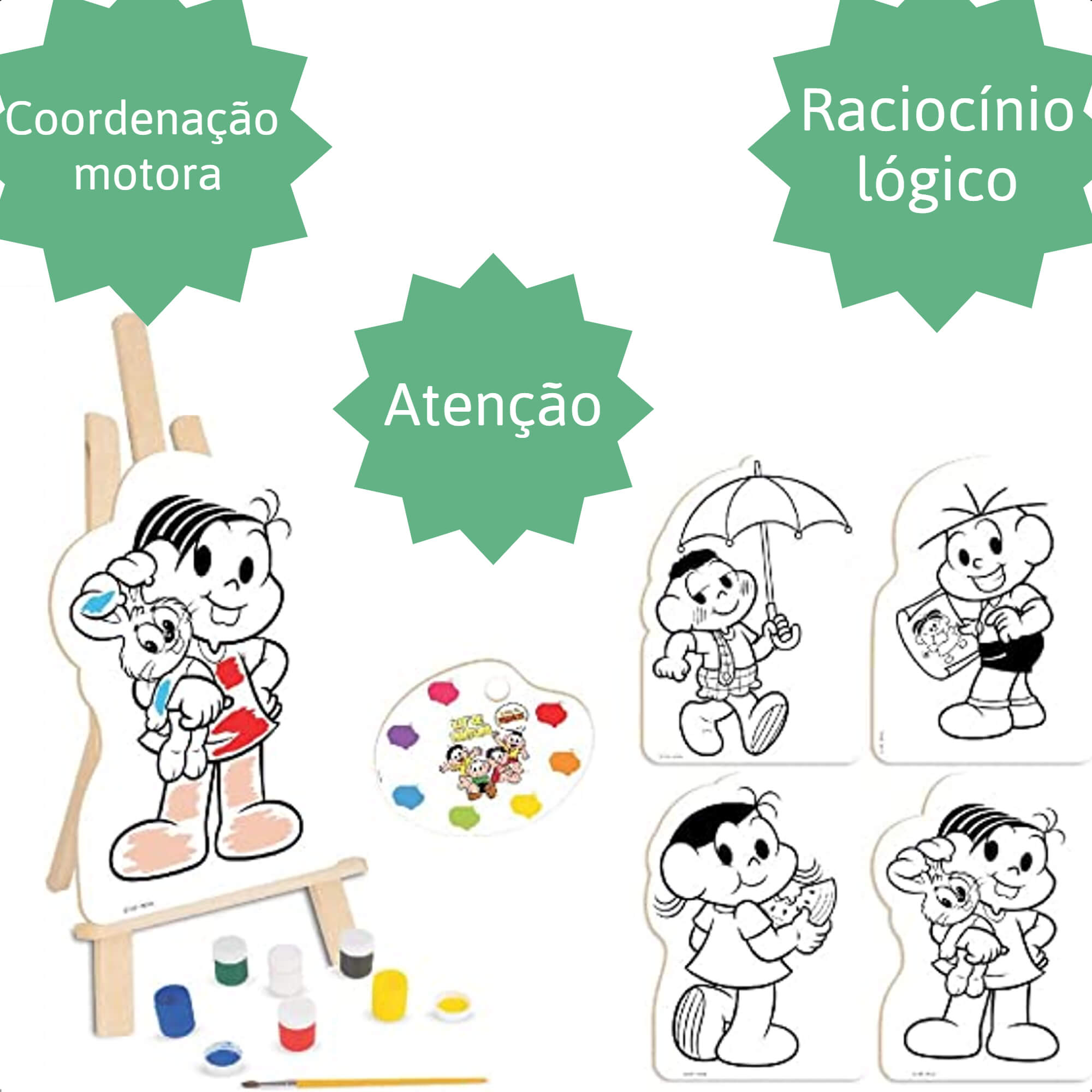 Kit Pintura Infantil Turma Da Mônica Madeira Criatividade Coordenação Motora Nig Brinquedos 0766