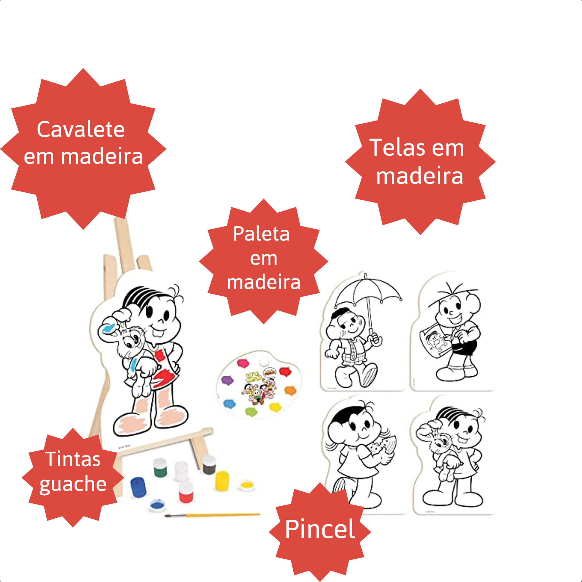 Kit Pintura Infantil Turma Da Mônica Madeira Criatividade Coordenação Motora Nig Brinquedos 0766