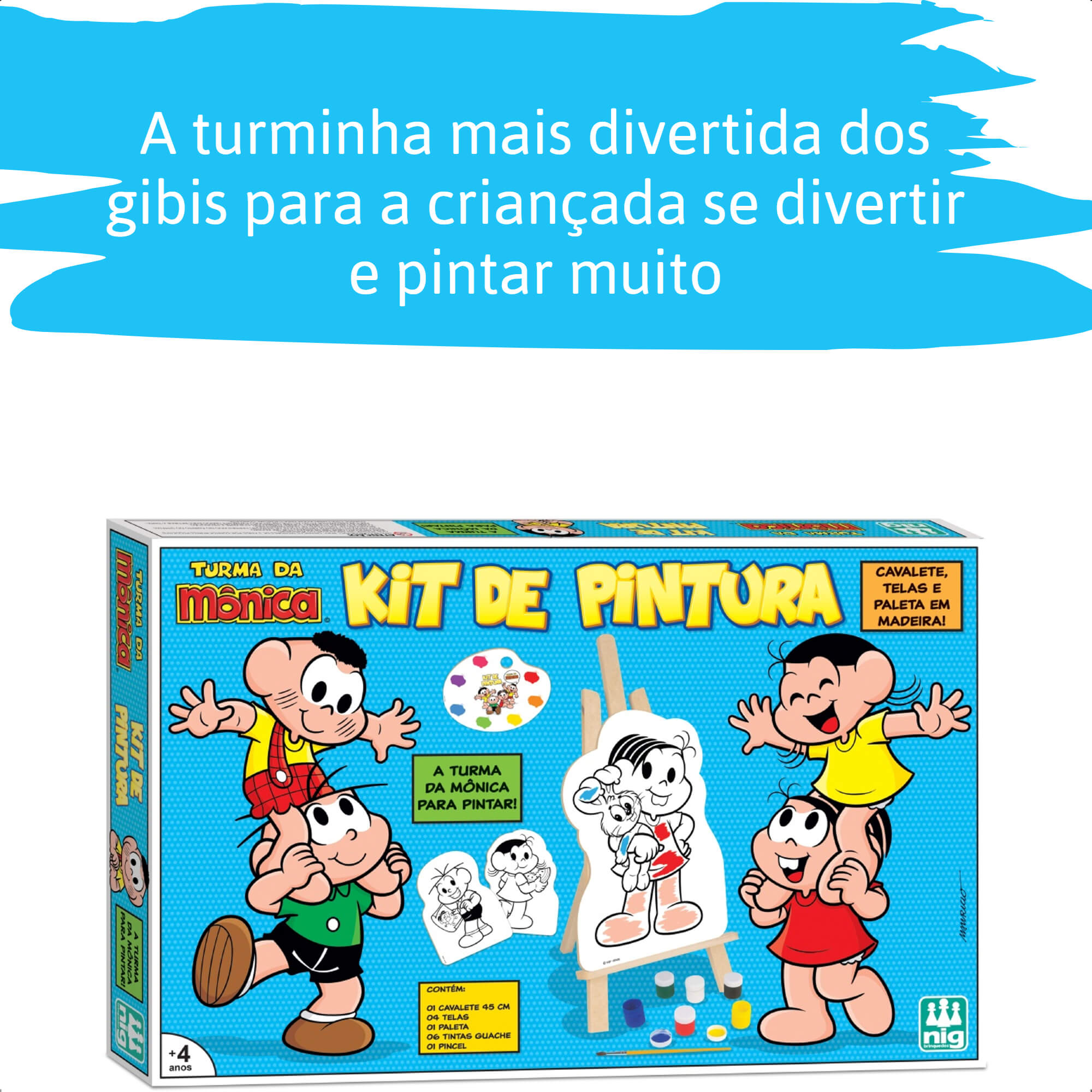Kit Pintura Infantil Turma Da Mônica Madeira Criatividade Coordenação Motora Nig Brinquedos 0766