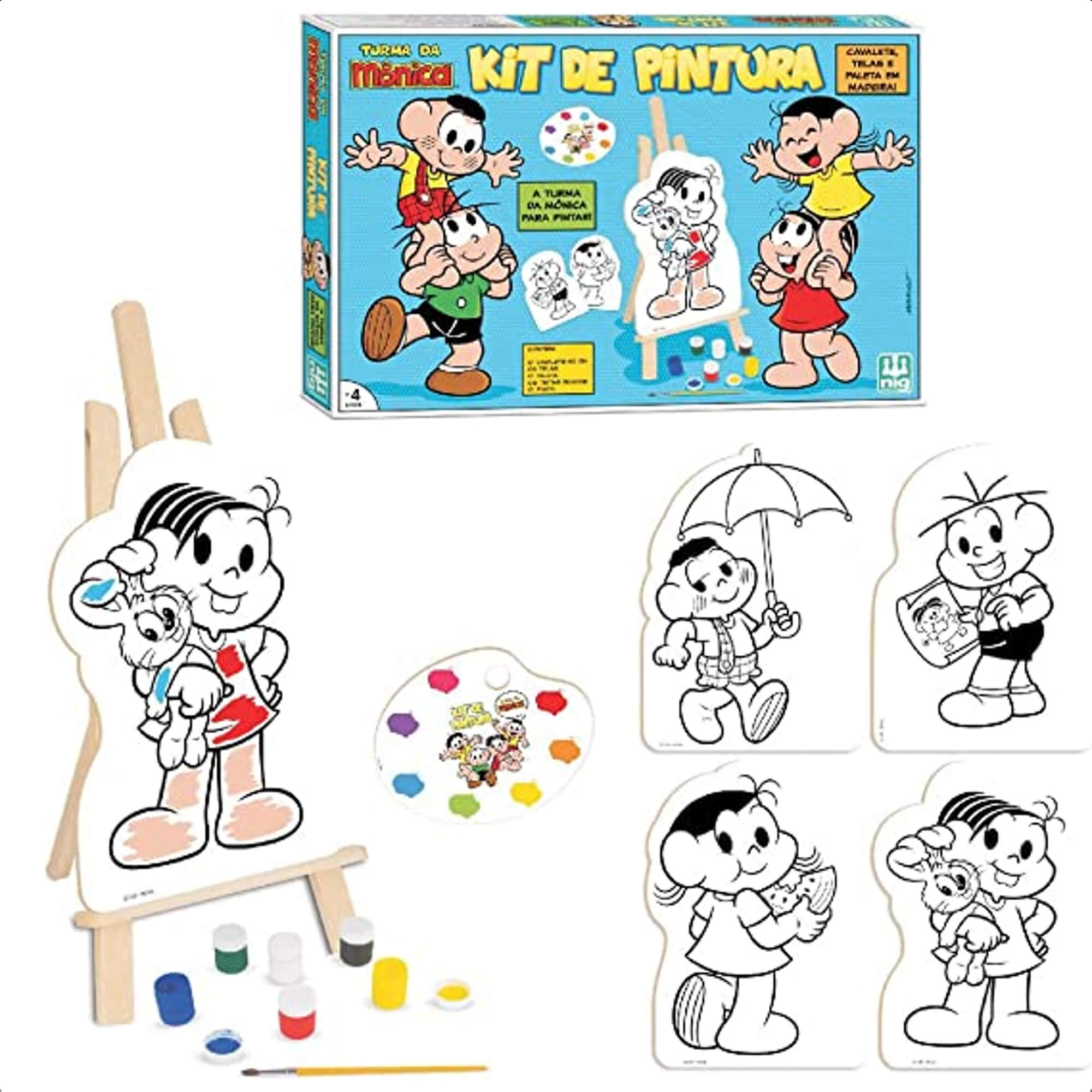 Kit Pintura Infantil Turma Da Mônica Madeira Criatividade Coordenação Motora Nig Brinquedos 0766
