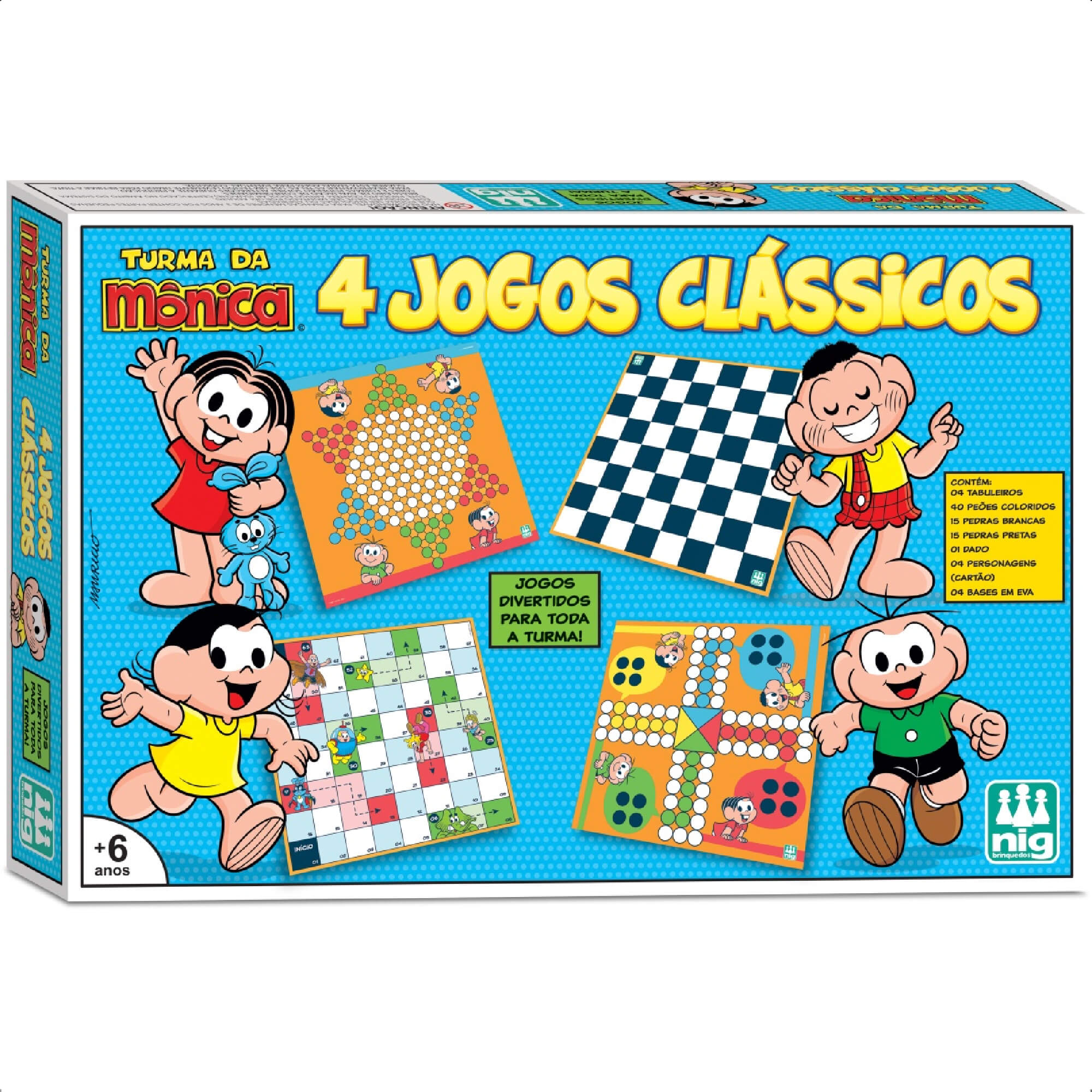 Kit Jogos de Tabuleiro Clássicos Turma Da Mônica Dama Ludo Xadrez Nig - 0761