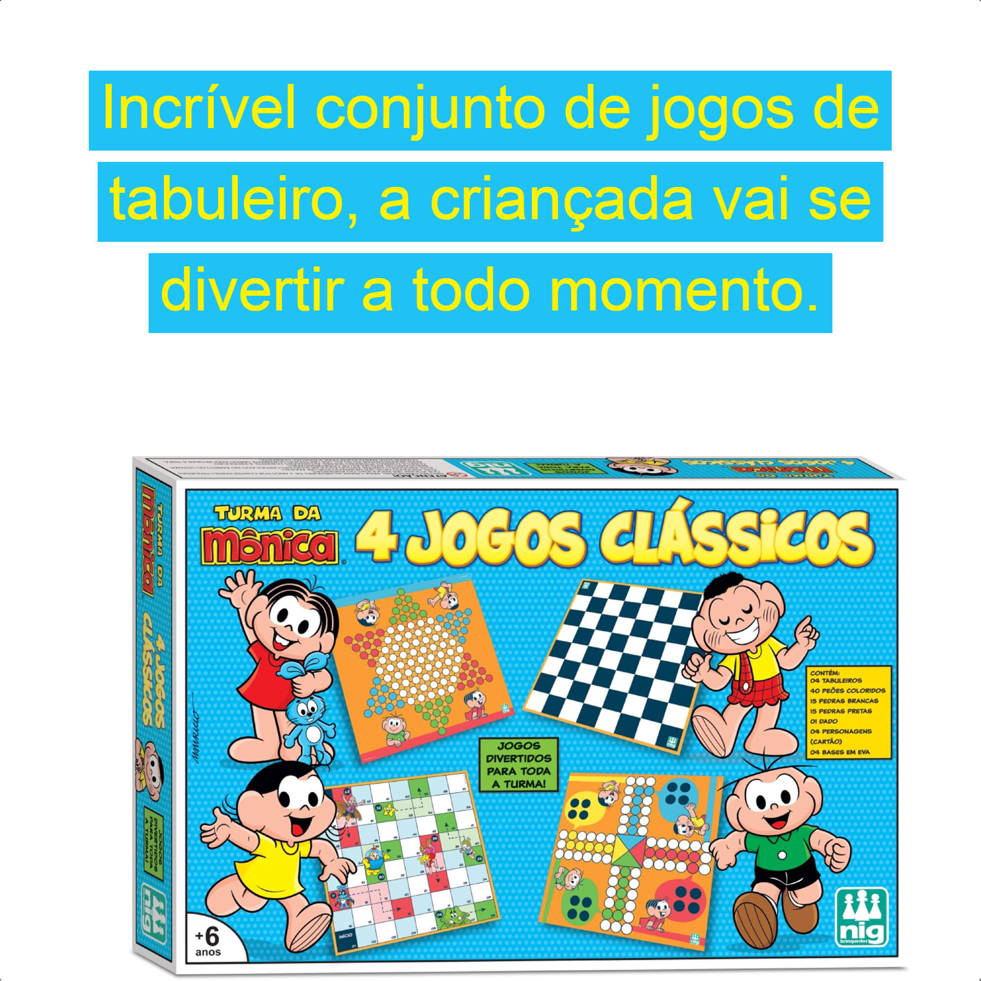 Kit Jogos de Tabuleiro Clássicos Turma Da Mônica Dama Ludo Xadrez Nig - 0761