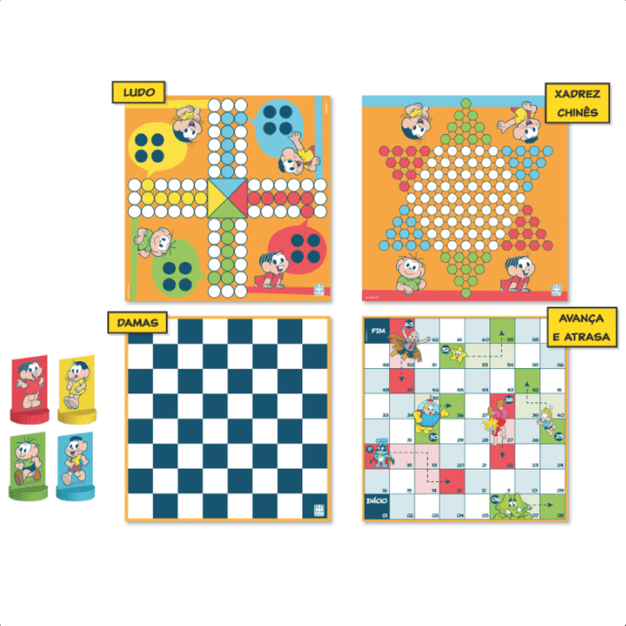 Kit Jogos de Tabuleiro Clássicos Turma Da Mônica Dama Ludo Xadrez Nig - 0761