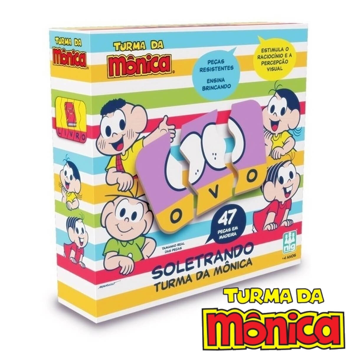 Jogo Infantil Soletrando de Encaixe Turma da Mônica contem 47 Peças Para você se Divertir Nig Brinquedos - 0763