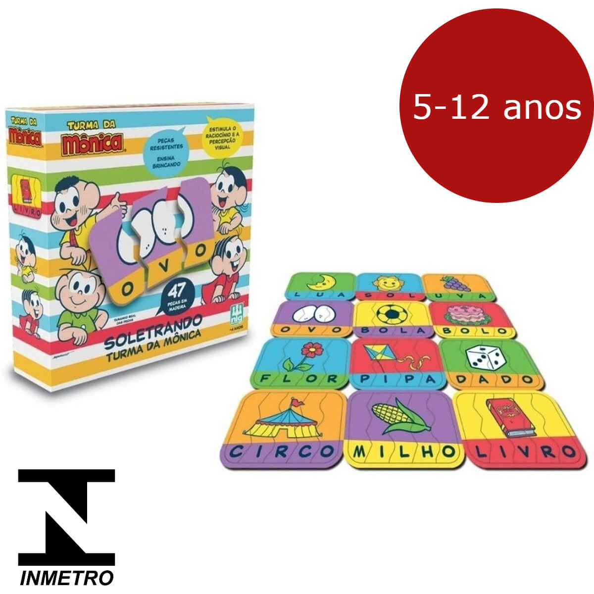 Jogo Infantil Soletrando de Encaixe Turma da Mônica contem 47 Peças Para você se Divertir Nig Brinquedos - 0763