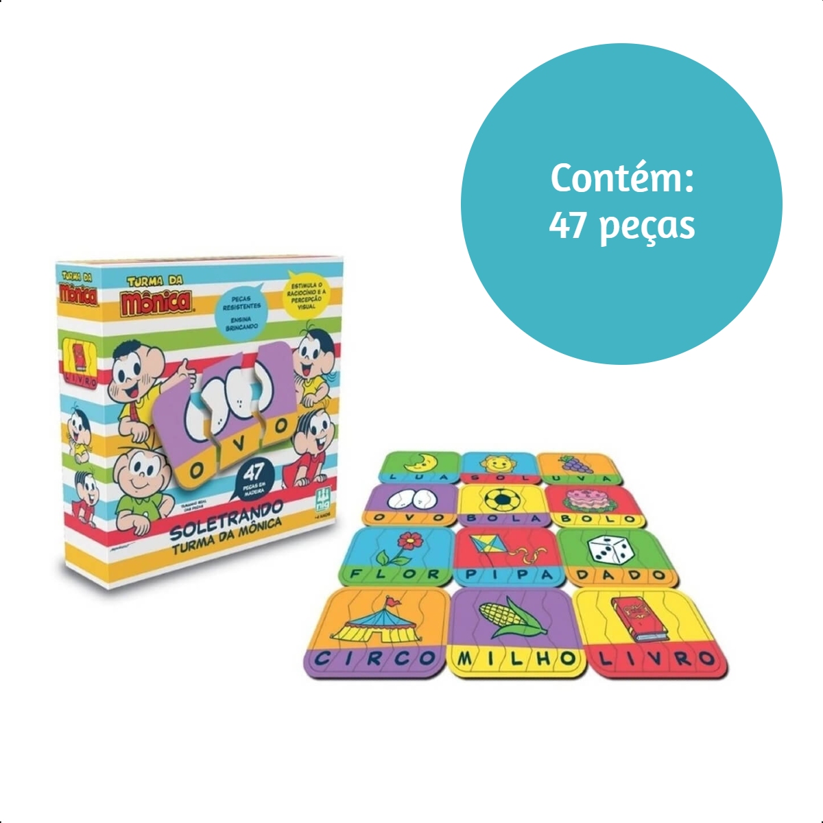 Jogo Infantil Soletrando de Encaixe Turma da Mônica contem 47 Peças Para você se Divertir Nig Brinquedos - 0763