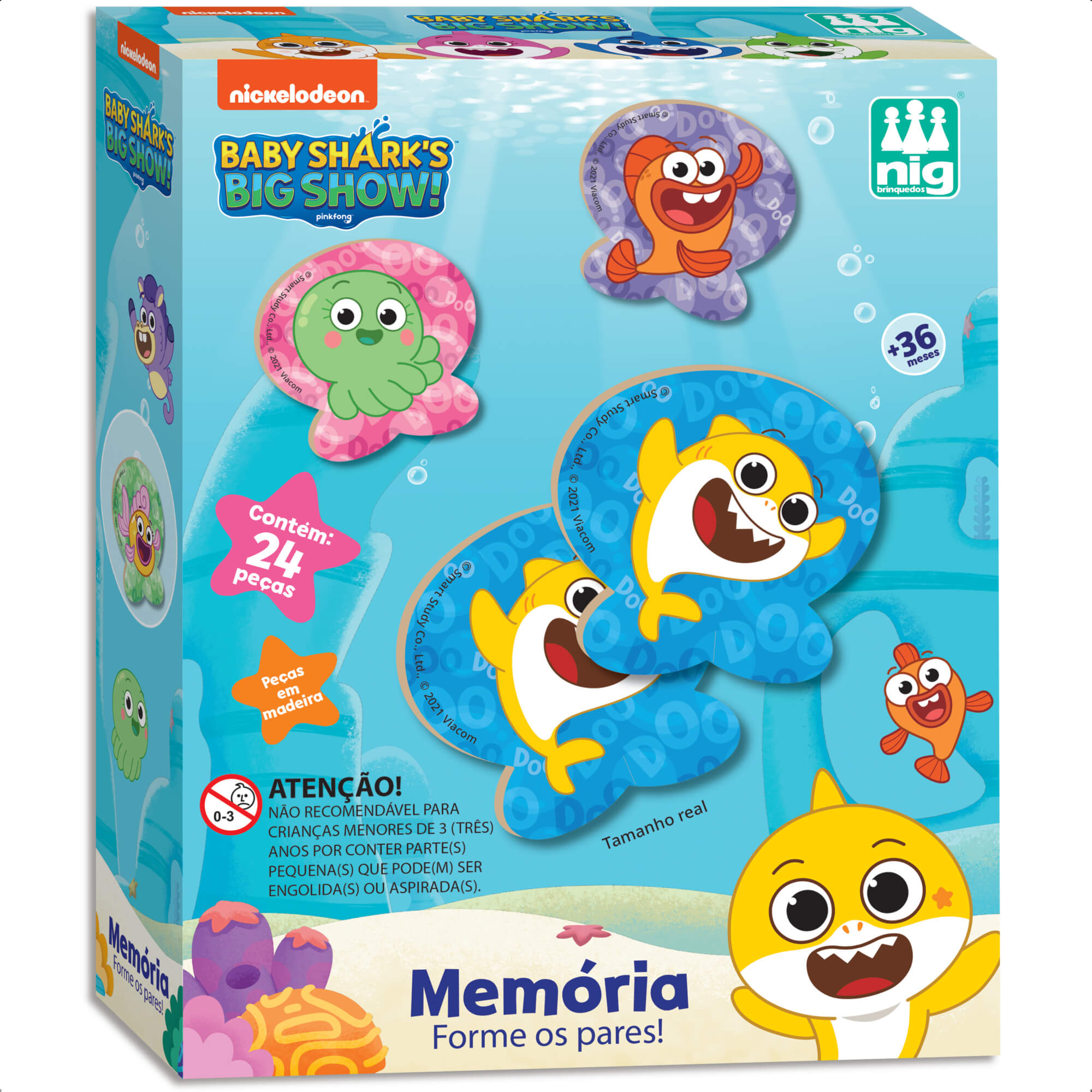 Jogo da Memória Baby Shark Infantil Madeira 24 Peças 8cm x 7cm +3 Anos Nig Brinquedos - 0747