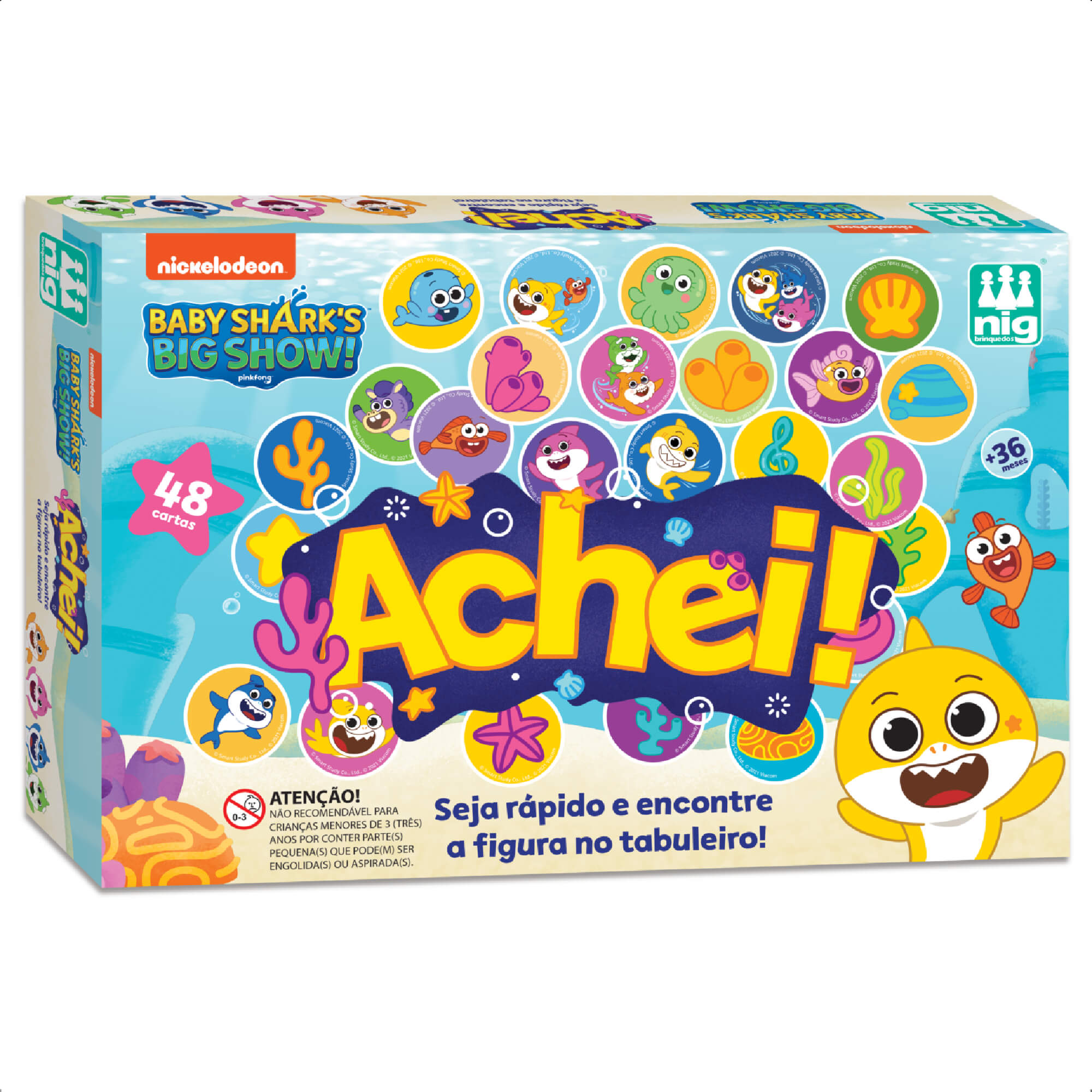 Jogo de Tabuleiro Achei! Baby Shark Infantil Tabuleiro Cartas +3 Anos Nig Brinquedos - 0745