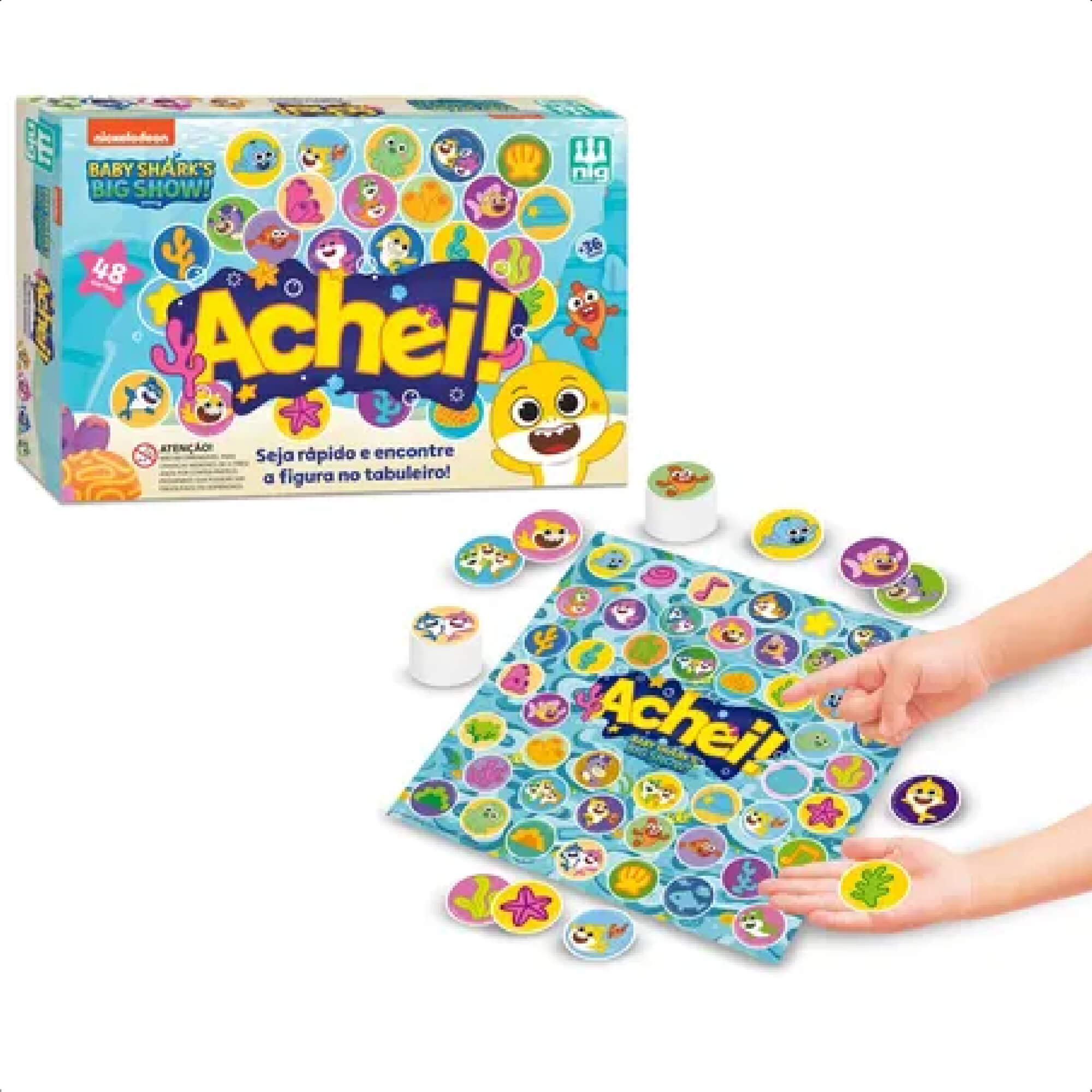 Jogo de Tabuleiro Achei! Baby Shark Infantil Tabuleiro Cartas +3 Anos Nig Brinquedos - 0745