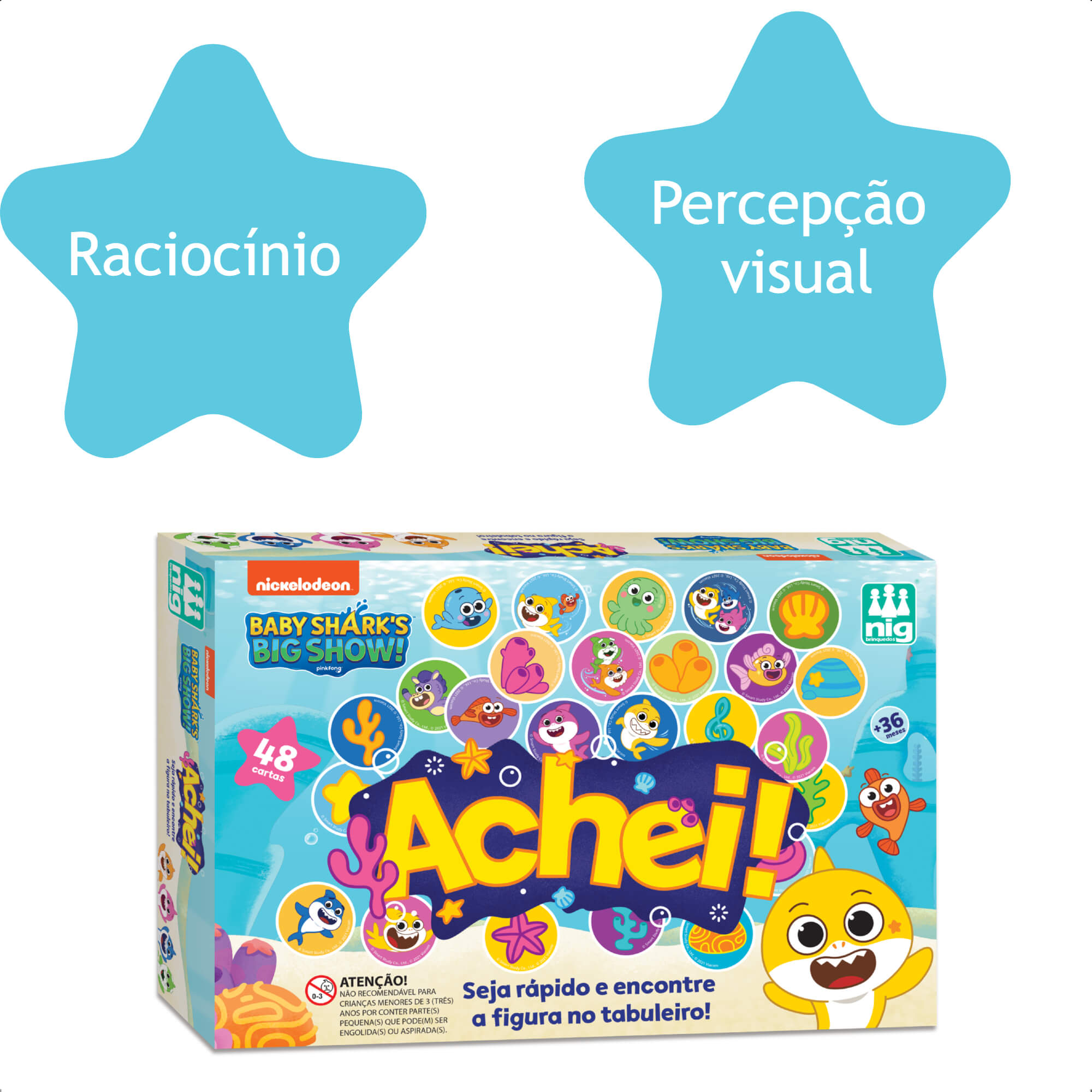 Jogo de Tabuleiro Achei! Baby Shark Infantil Tabuleiro Cartas +3 Anos Nig Brinquedos - 0745