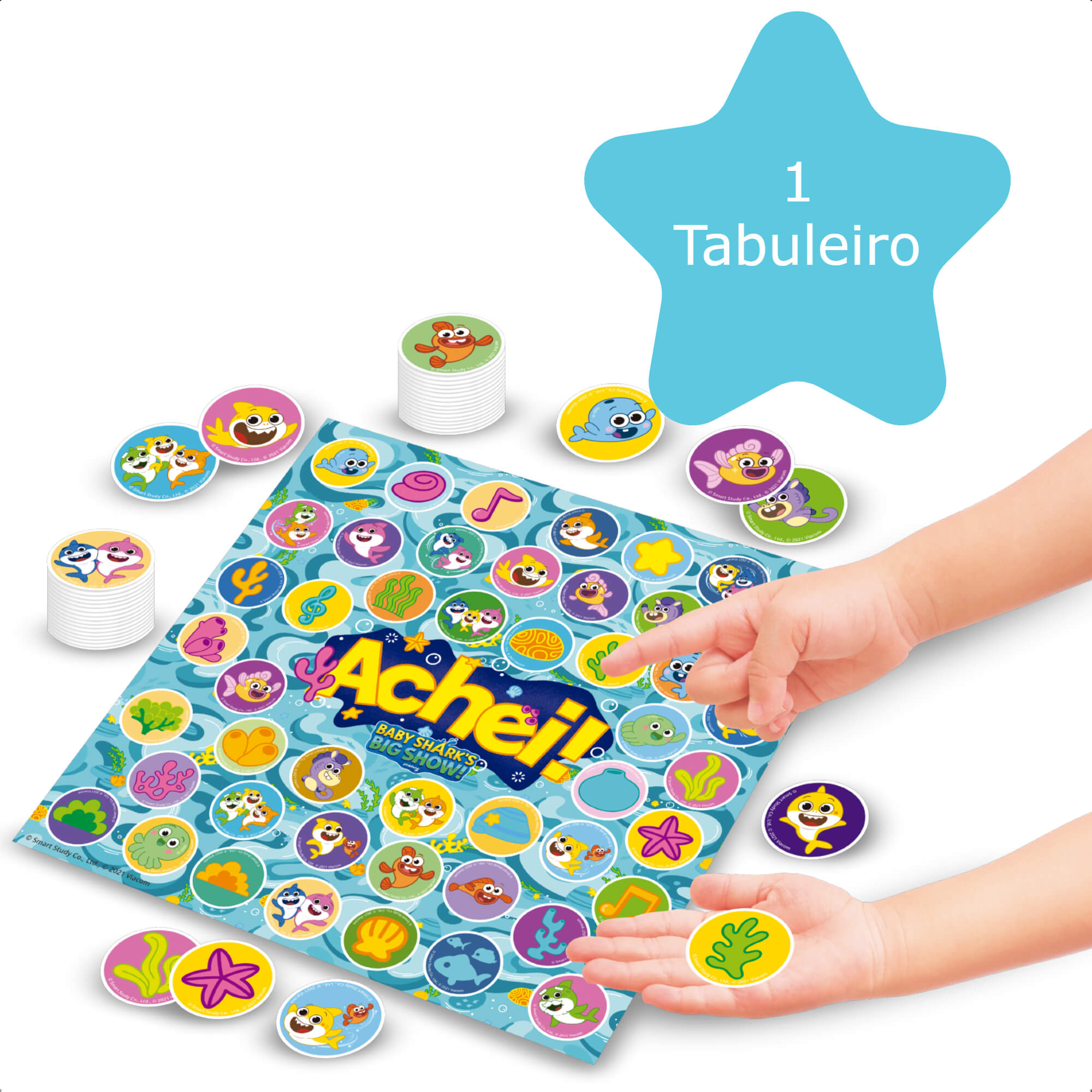 Jogo de Tabuleiro Achei! Baby Shark Infantil Tabuleiro Cartas +3 Anos Nig Brinquedos - 0745