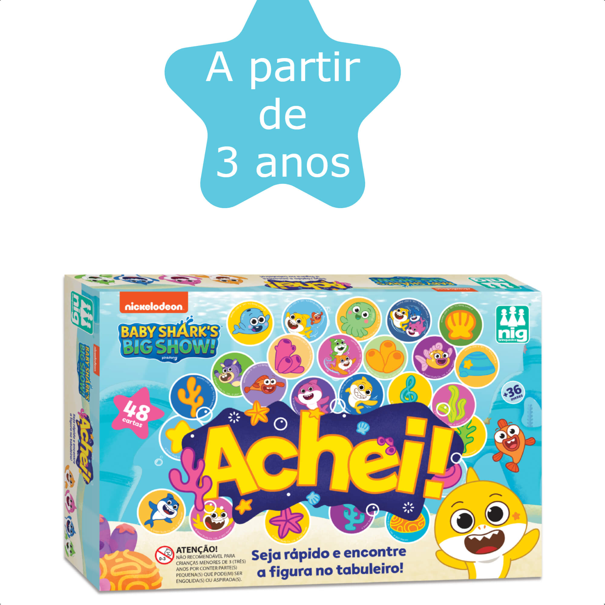 Jogo de Tabuleiro Achei! Baby Shark Infantil Tabuleiro Cartas +3 Anos Nig Brinquedos - 0745