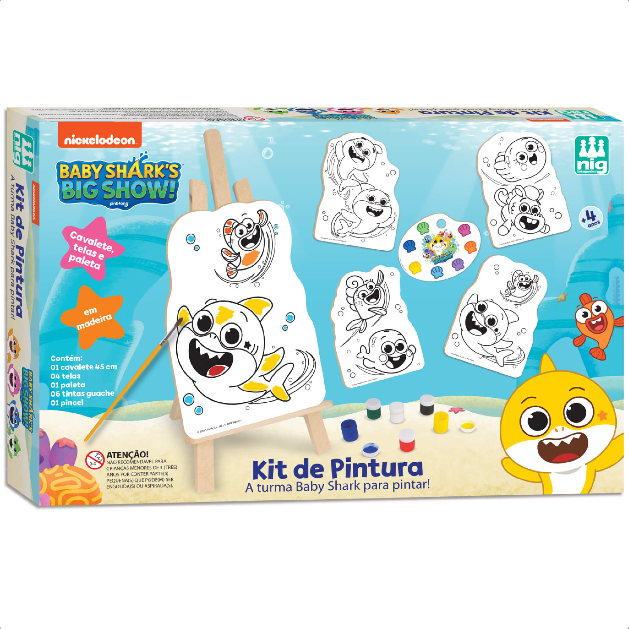Kit Pintura Infantil Baby Shark Criatividade Coordenação Motora Cavalete Nig Brinquedos 0746
