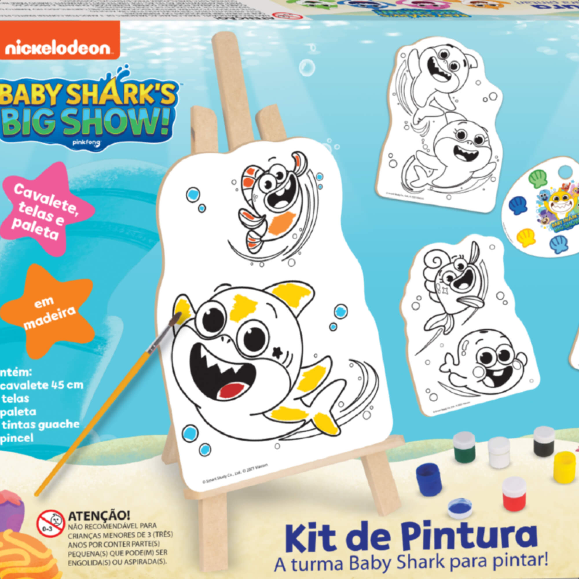 Kit Pintura Infantil Baby Shark Criatividade Coordenação Motora Cavalete Nig Brinquedos 0746