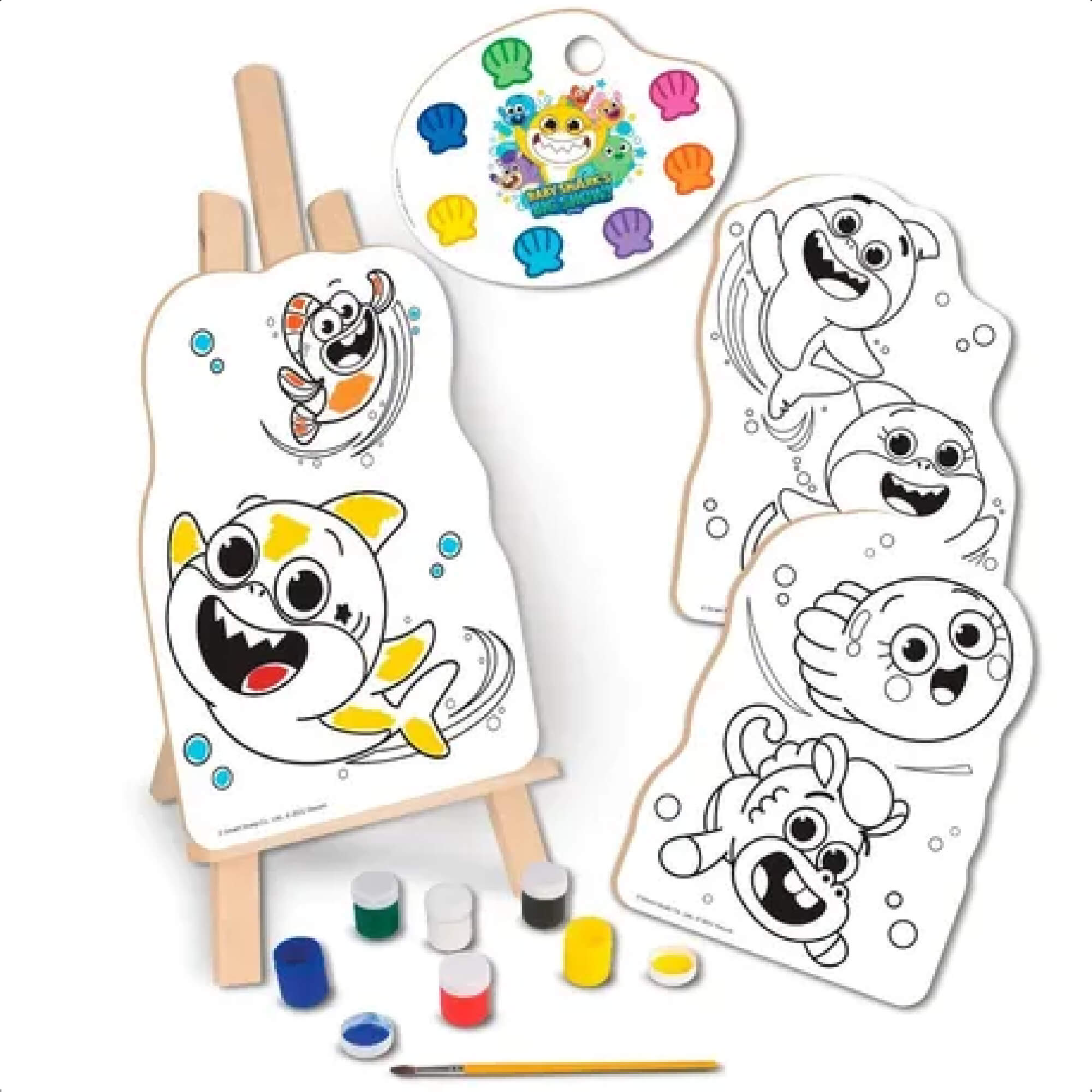Kit Pintura Infantil Baby Shark Criatividade Coordenação Motora Cavalete Nig Brinquedos 0746