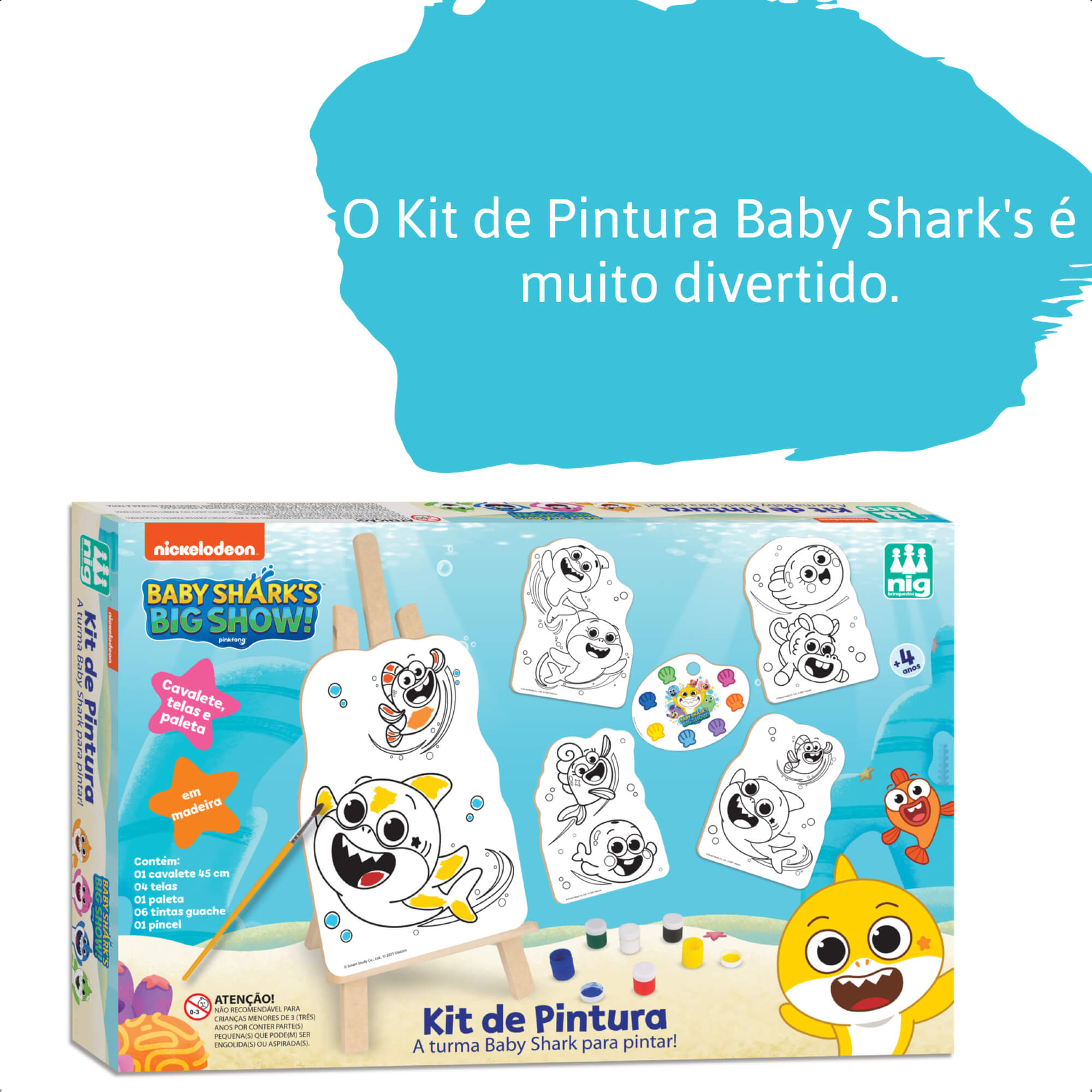 Kit Pintura Infantil Baby Shark Criatividade Coordenação Motora Cavalete Nig Brinquedos 0746