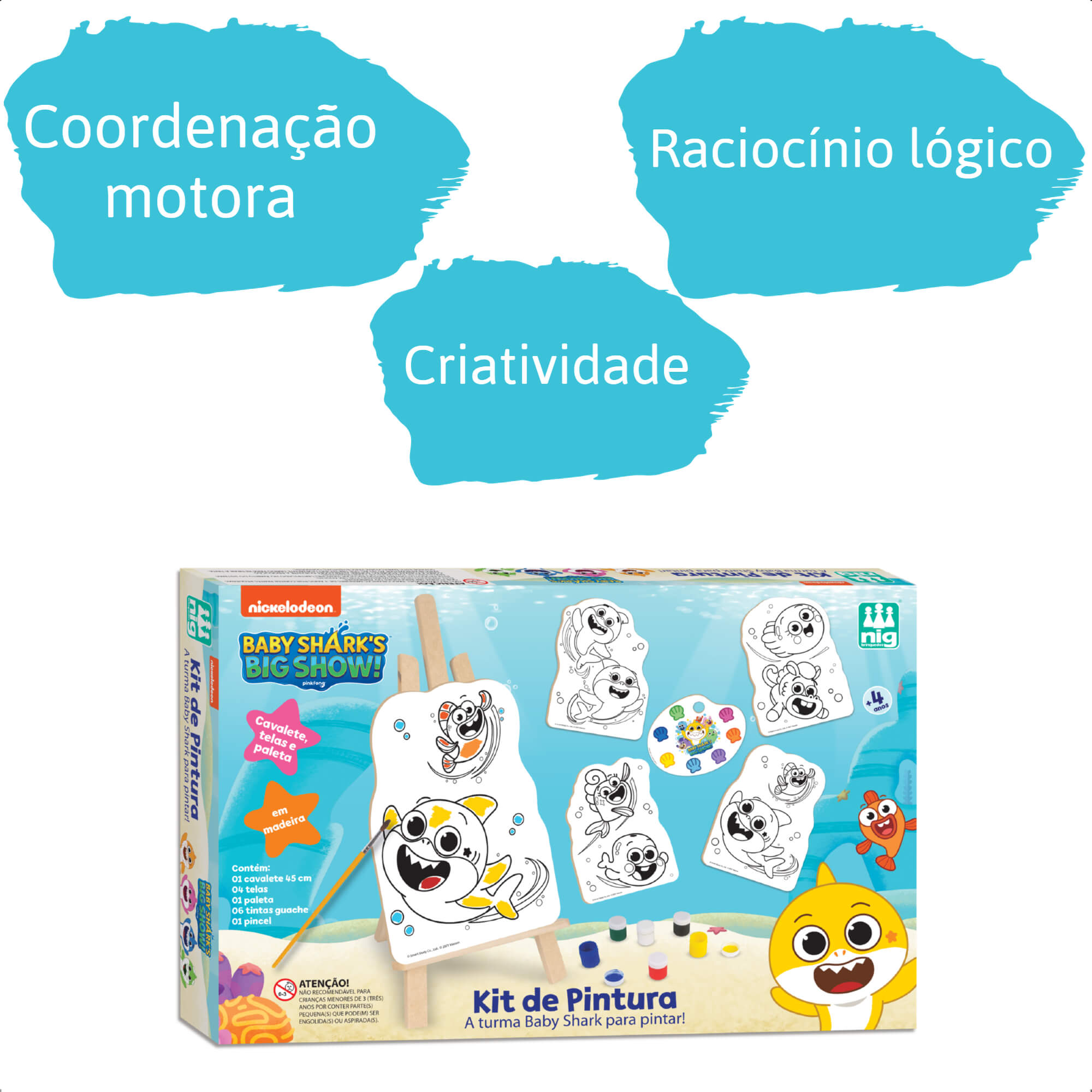 Kit Pintura Infantil Baby Shark Criatividade Coordenação Motora Cavalete Nig Brinquedos 0746