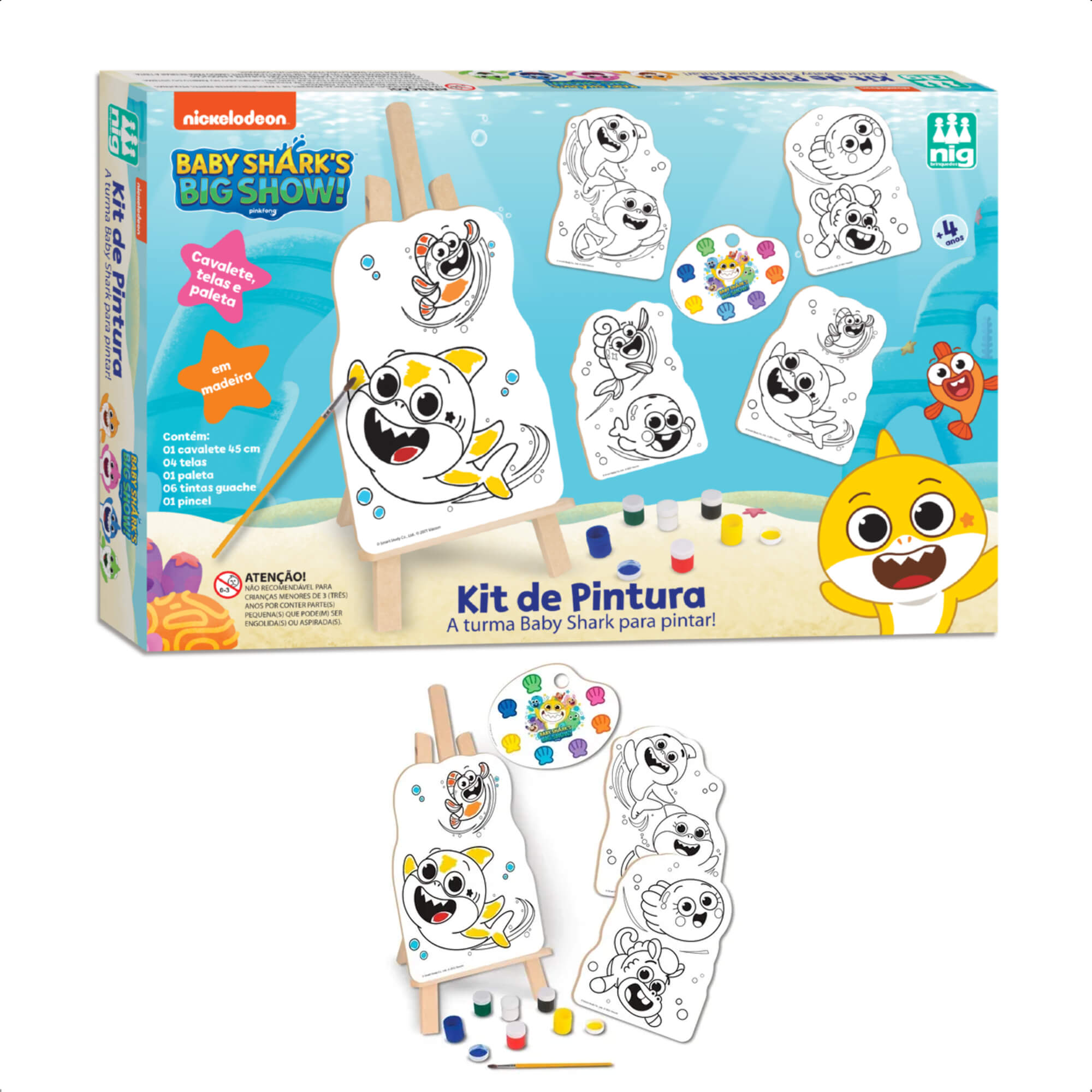 Kit Pintura Infantil Baby Shark Criatividade Coordenação Motora Cavalete Nig Brinquedos 0746