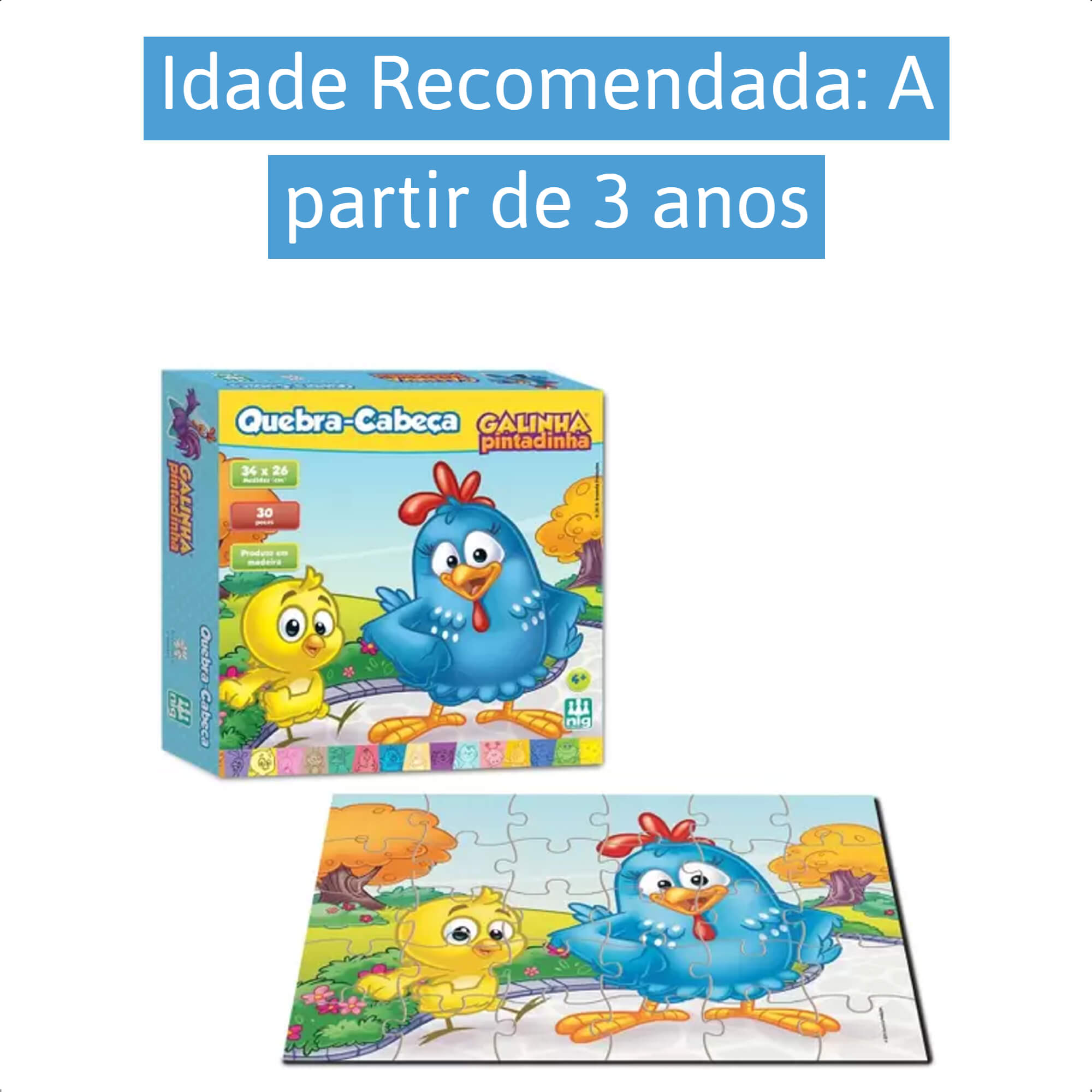 Quebra-Cabeça Galinha Pintadinha Infantil Madeira Raciocínio Encaixe 30 Peças Nig Brinquedos-0719