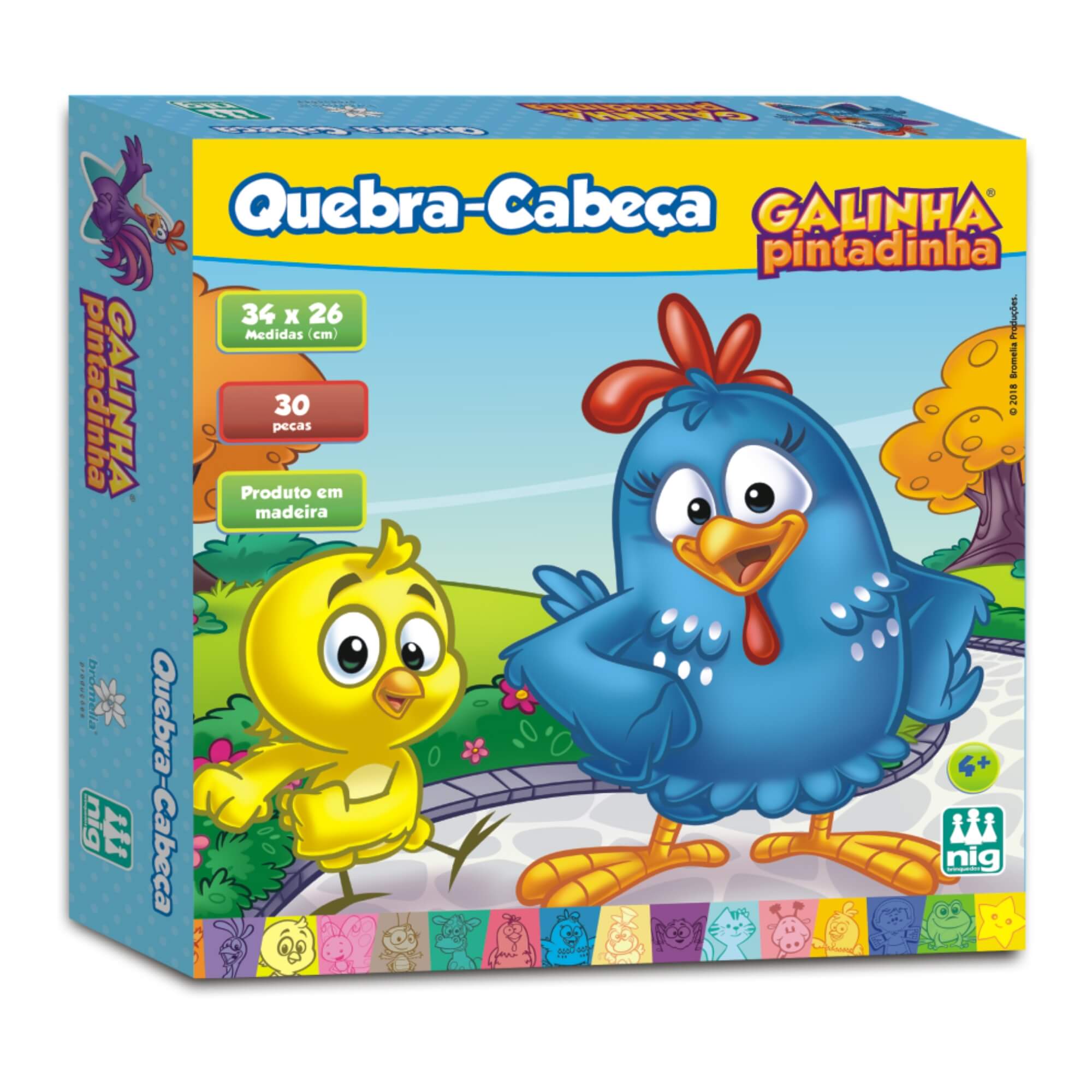 Quebra-Cabeça Galinha Pintadinha Infantil Madeira Raciocínio Encaixe 30 Peças Nig Brinquedos-0719