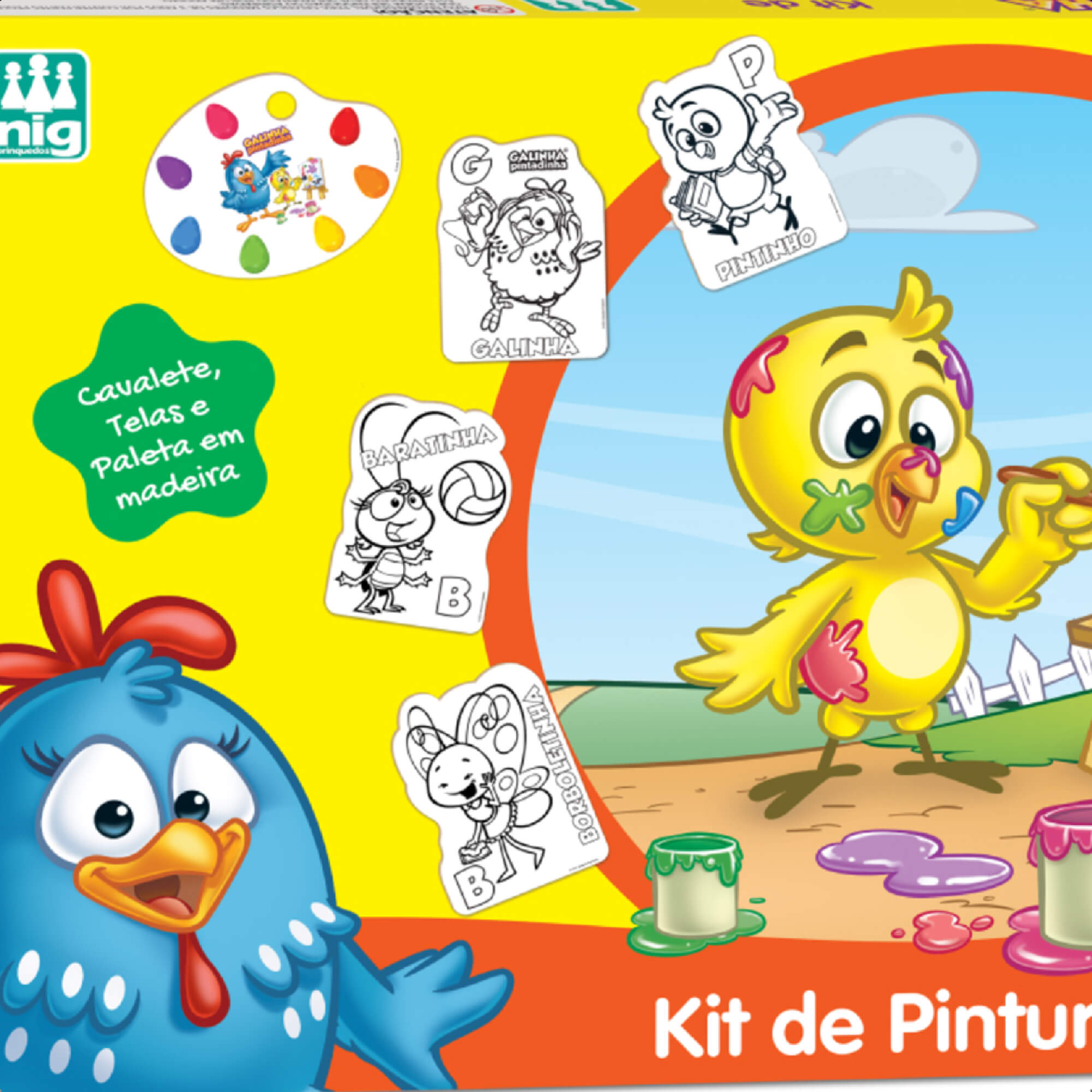 Kit De Pintura Galinha Pintadinha Infantil Divertido em Madeira +4 anos Nig Brinquedos - 0732