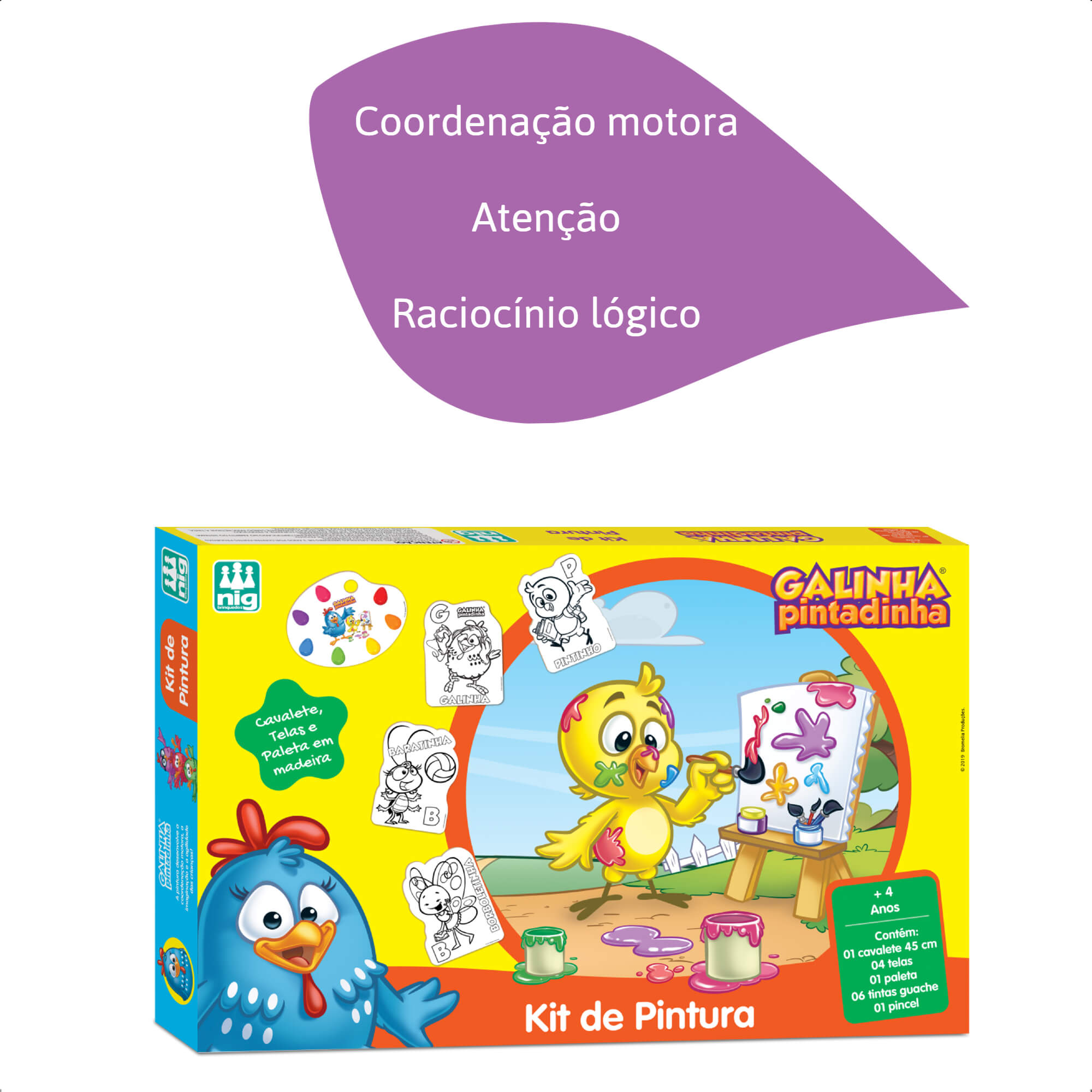 Kit De Pintura Galinha Pintadinha Infantil Divertido em Madeira +4 anos Nig Brinquedos - 0732