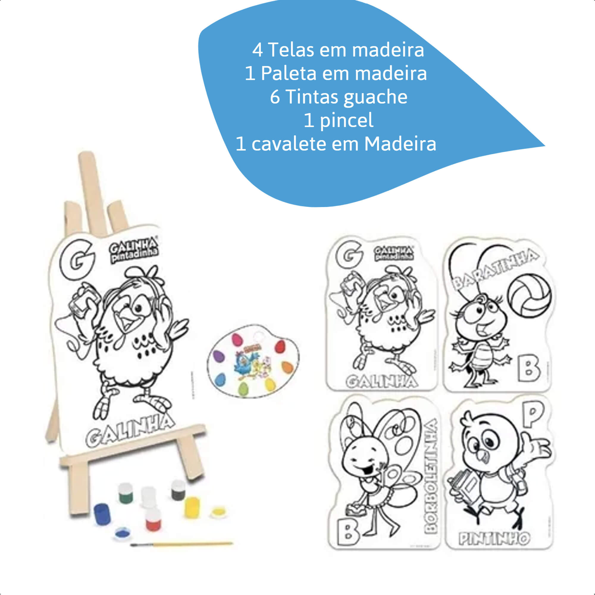 Kit De Pintura Galinha Pintadinha Infantil Divertido em Madeira +4 anos Nig Brinquedos - 0732