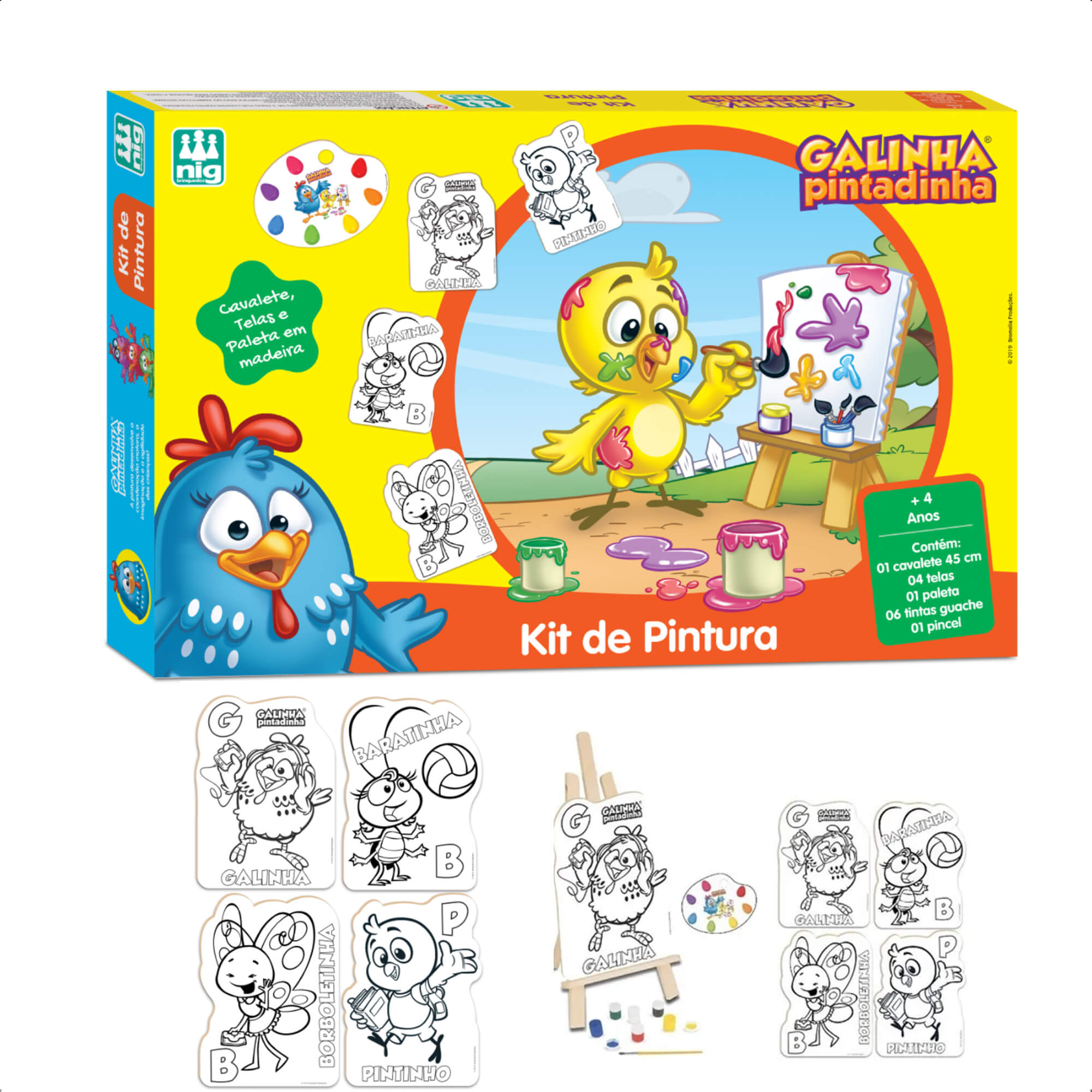 Kit De Pintura Galinha Pintadinha Infantil Divertido em Madeira +4 anos Nig Brinquedos - 0732