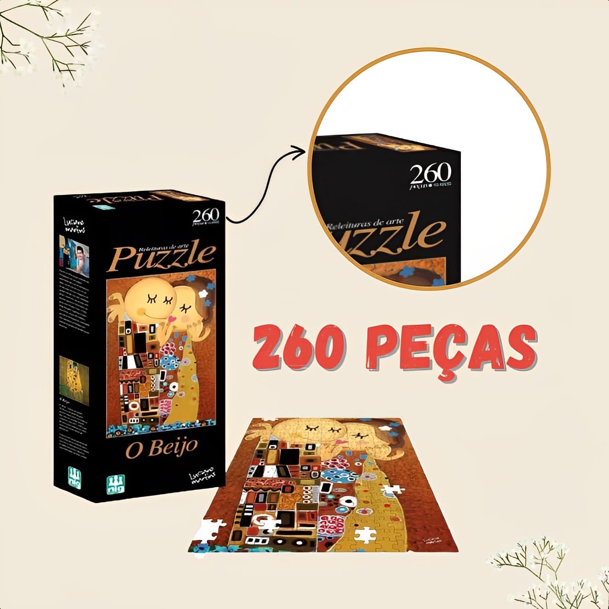 Quebra-Cabeça O Beijo Toda Família Raciocínio 60,0cm x 40,0 cm 260 Peças Nig Brinquedos-0580