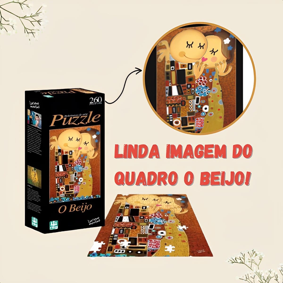Quebra-Cabeça O Beijo Toda Família Raciocínio 60,0cm x 40,0 cm 260 Peças Nig Brinquedos-0580