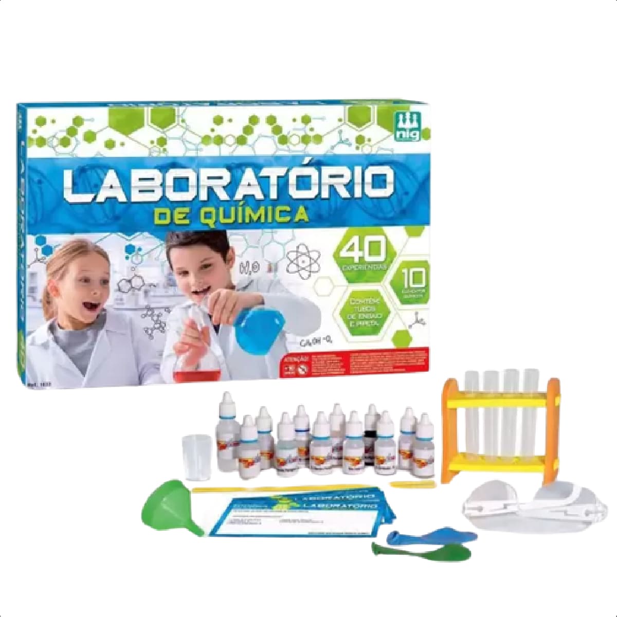Brinquedo Kit De Laboratório De Química com 40 Experiências Nig Brinquedos - 1633
