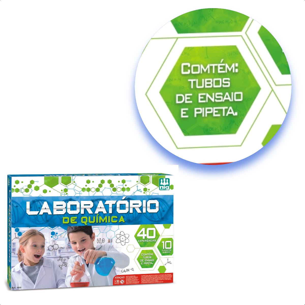 Brinquedo Kit De Laboratório De Química com 40 Experiências Nig Brinquedos - 1633