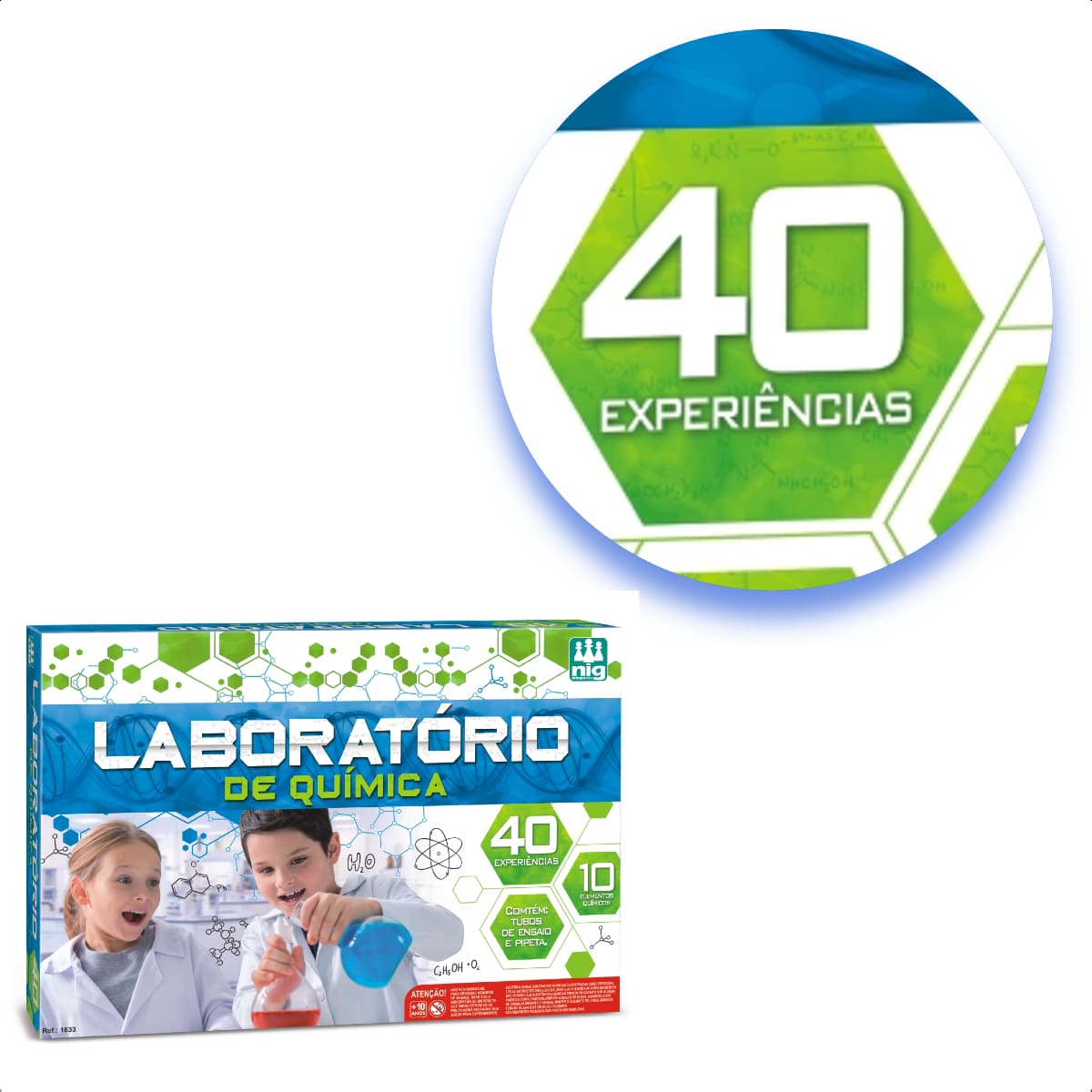 Brinquedo Kit De Laboratório De Química com 40 Experiências Nig Brinquedos - 1633