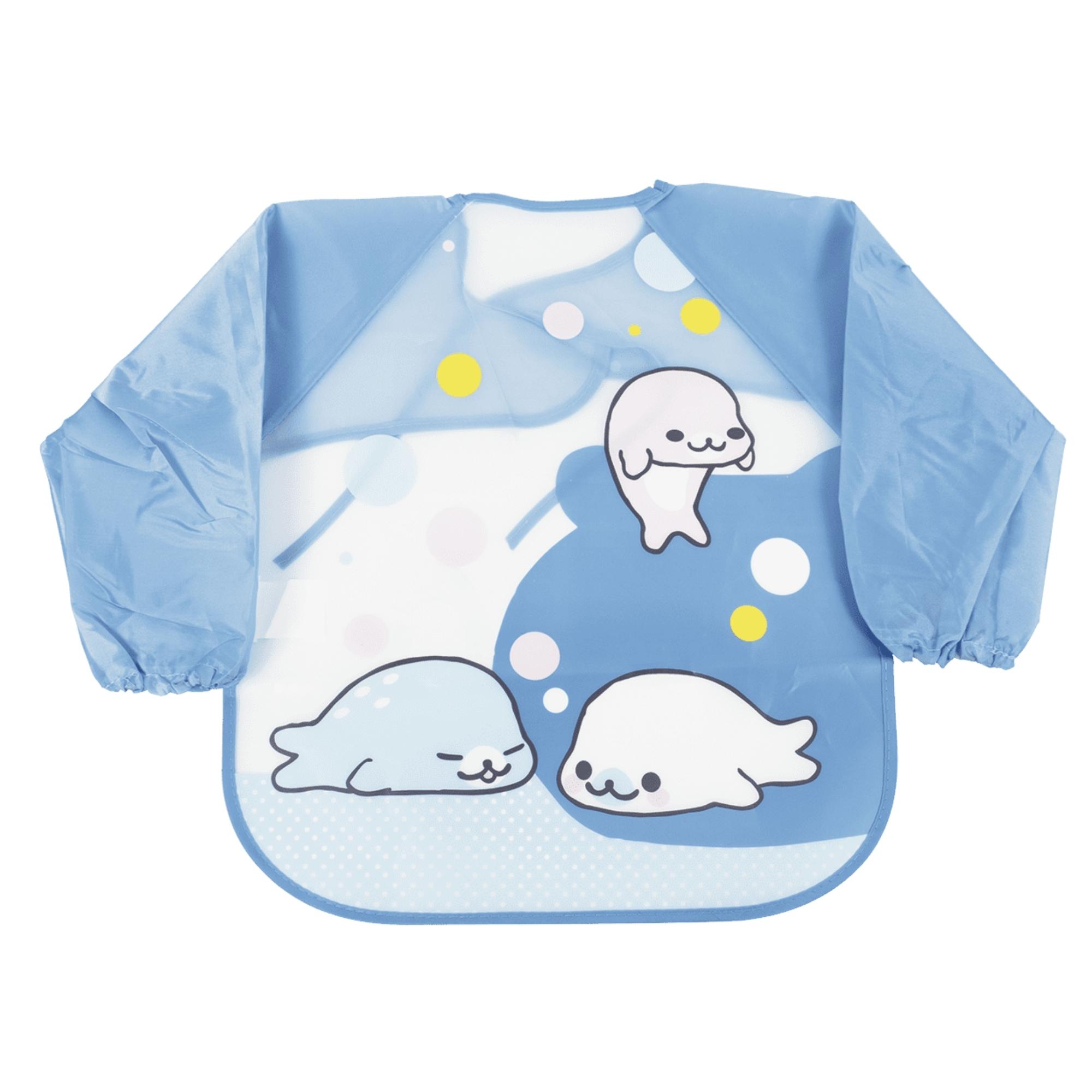 Babador Infantil Com Manga Fácil de Limpar e Transportar Amarras 6 Meses+ Foca Azul KaBaby-18950F