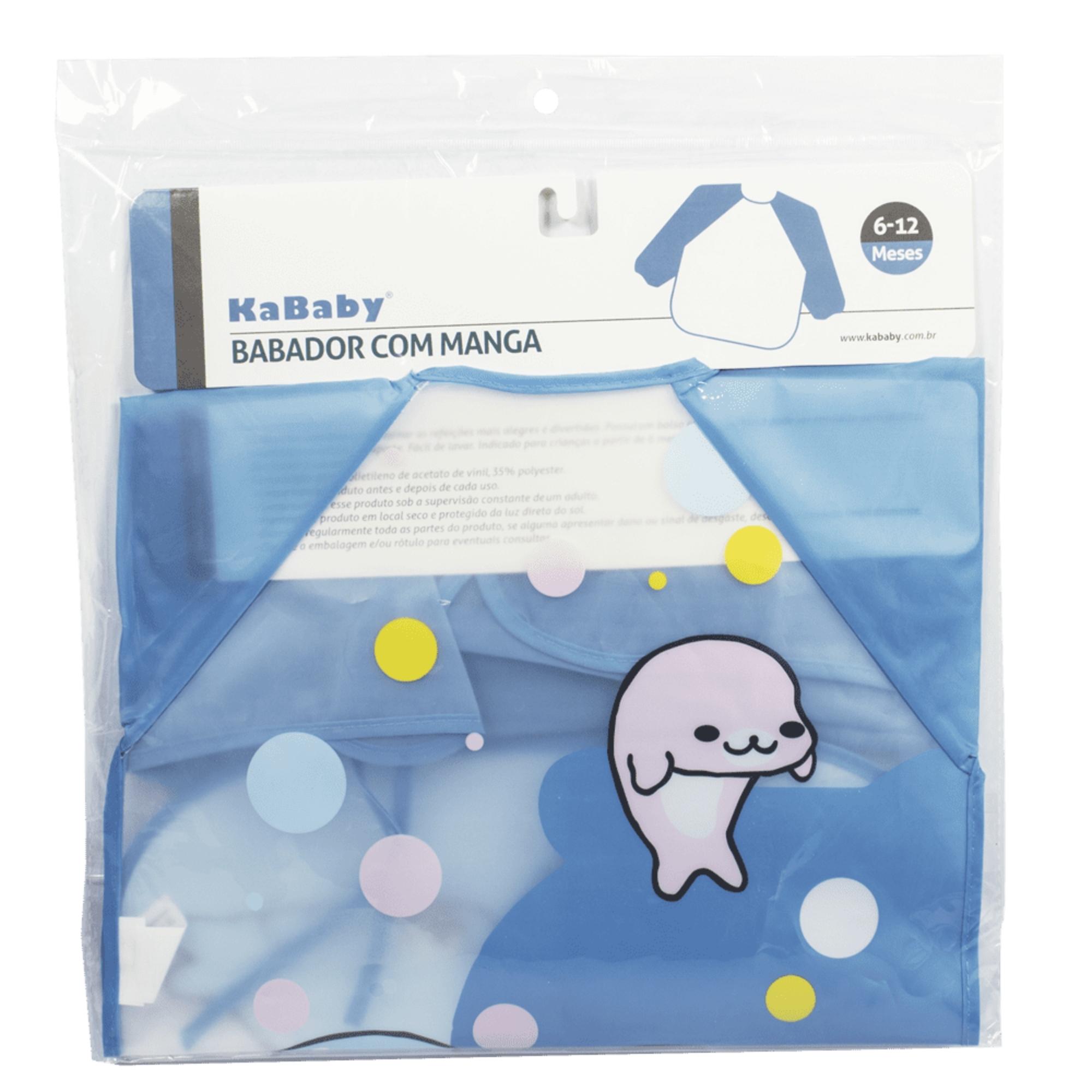 Babador Infantil Com Manga Fácil de Limpar e Transportar Amarras 6 Meses+ Foca Azul KaBaby-18950F