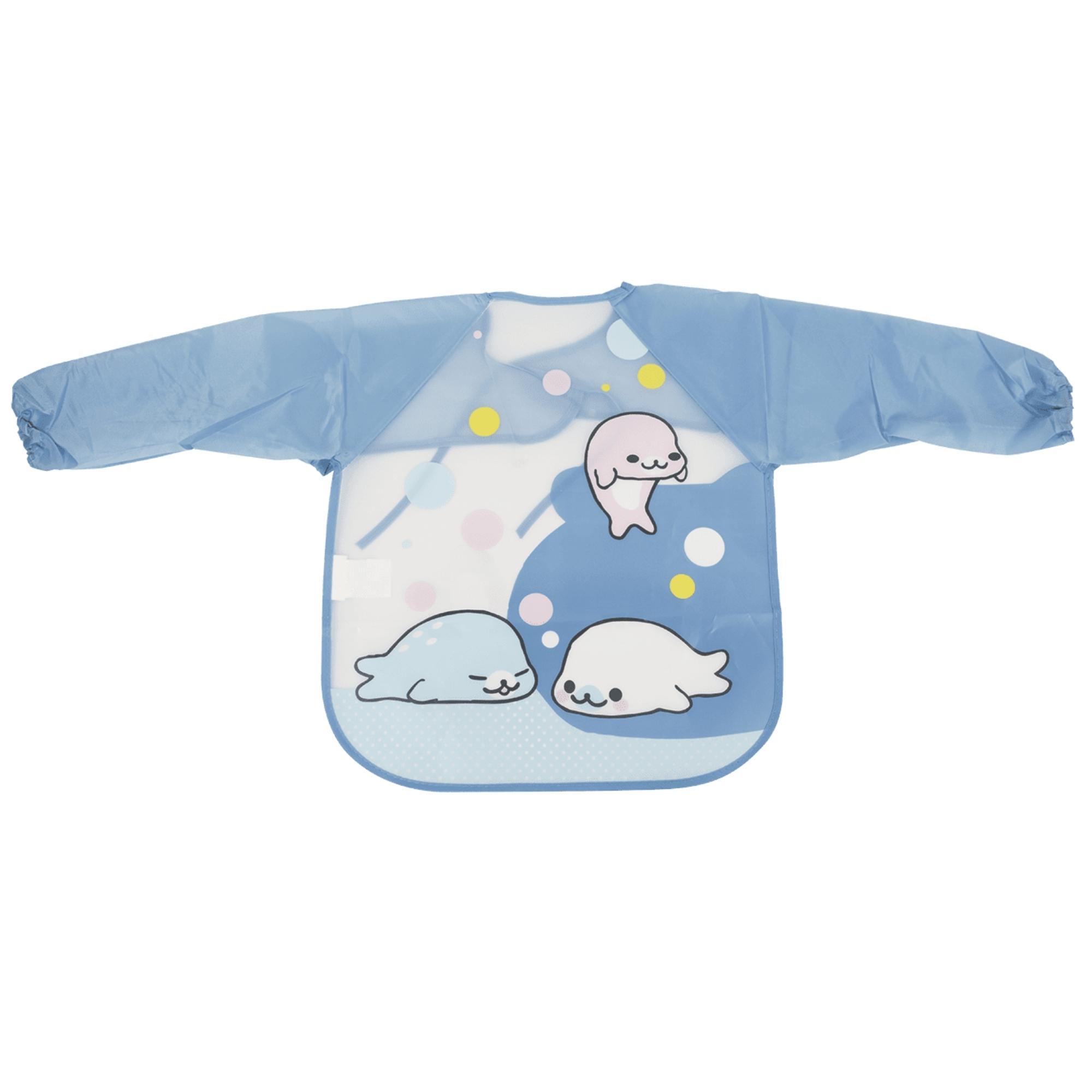 Babador Infantil Com Manga Fácil de Limpar e Transportar Amarras 6 Meses+ Foca Azul KaBaby-18950F