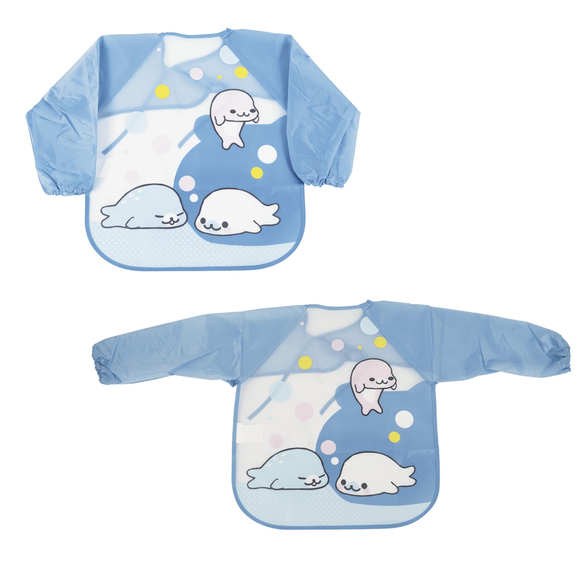 Babador Infantil Com Manga Fácil de Limpar e Transportar Amarras 6 Meses+ Foca Azul KaBaby-18950F