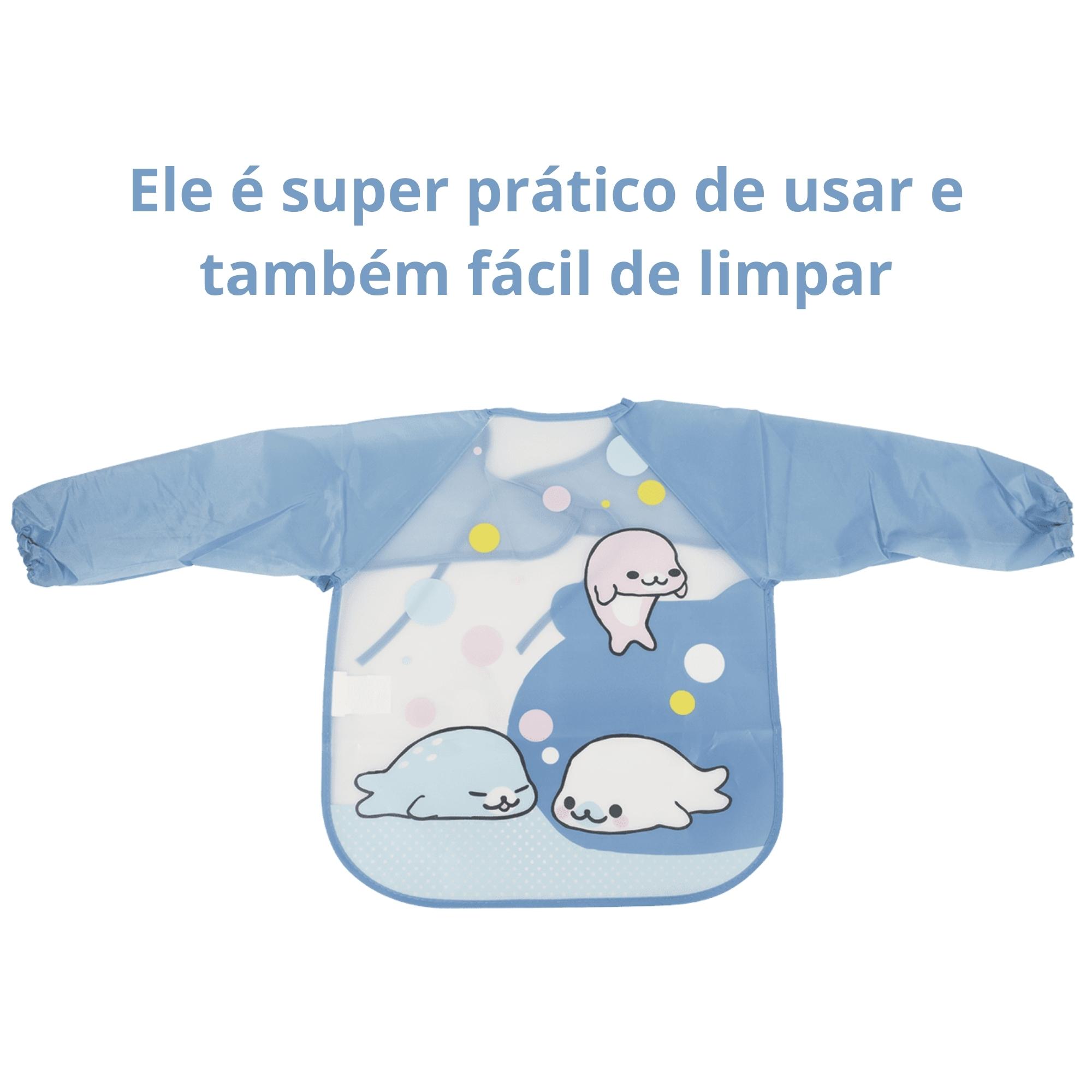 Babador Infantil Com Manga Fácil de Limpar e Transportar Amarras 6 Meses+ Foca Azul KaBaby-18950F