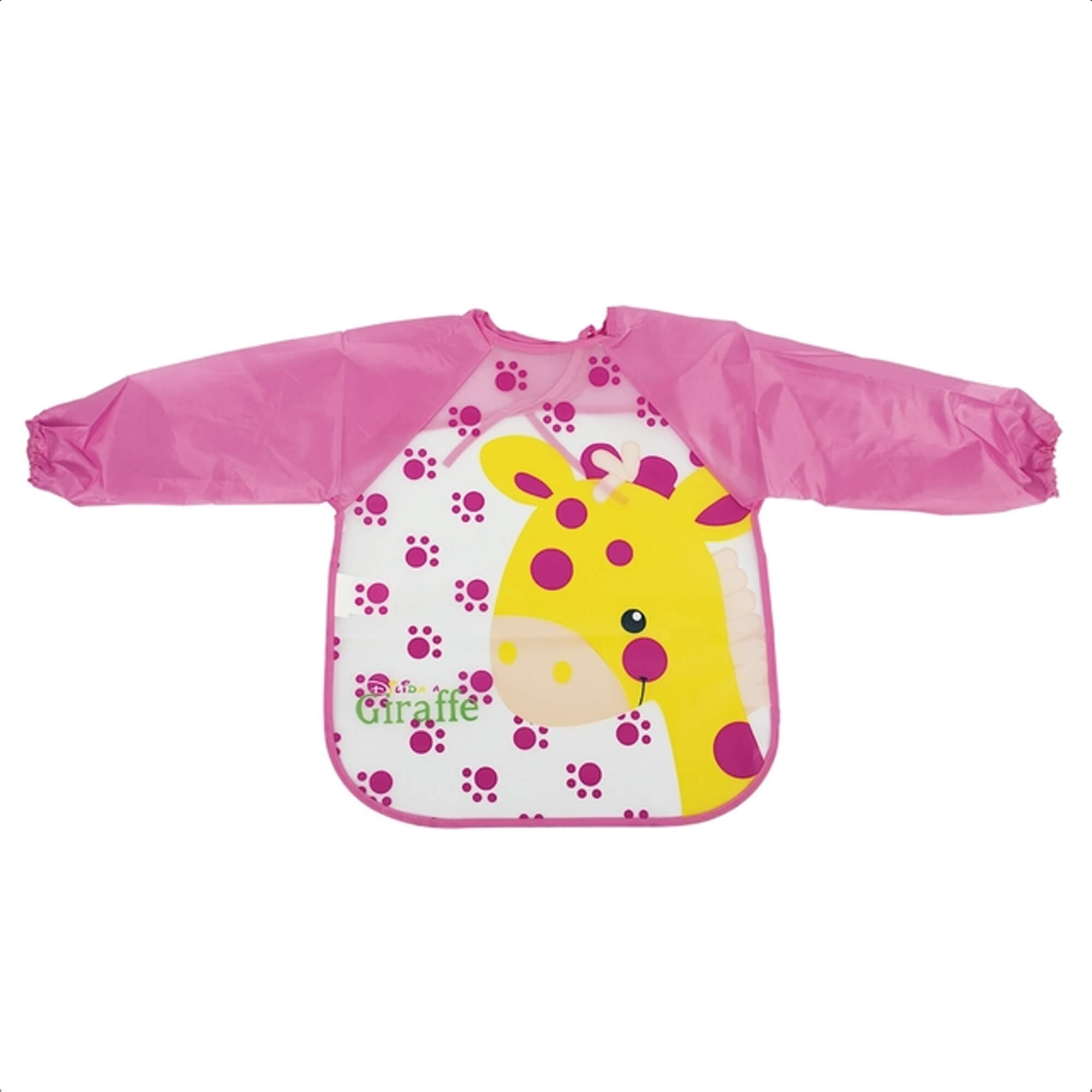 Babador Com Manga Girafa Infantil Cata-Migalhas Prático Fácil Limpar +6 Meses Rosa KaBaby-18950G
